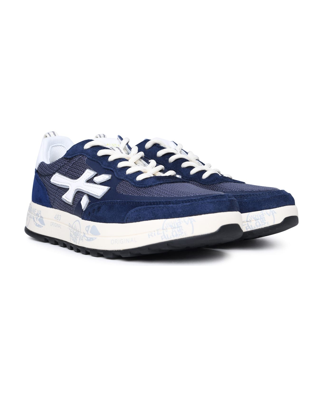 Premiata 'nous' Blue Leather And Fabric Sneakers - Blue スニーカー