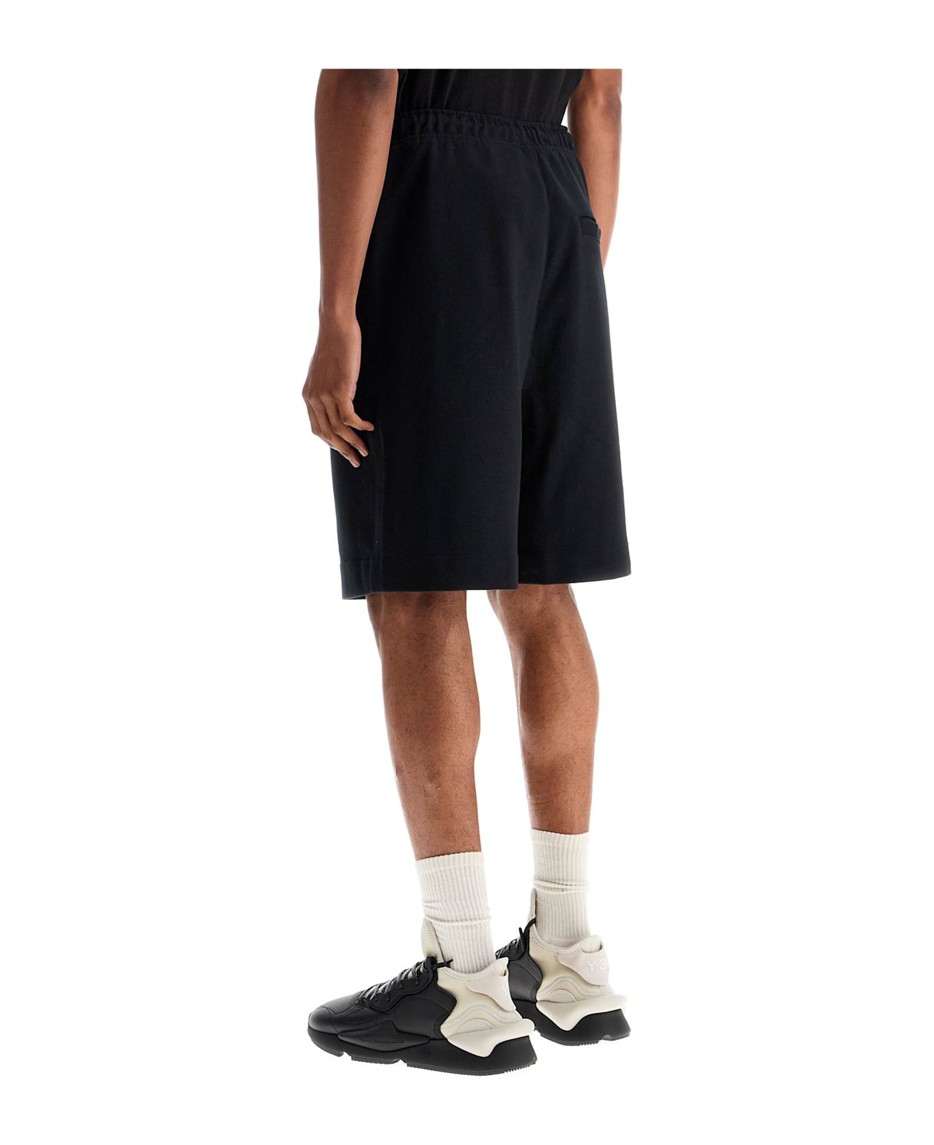 Y-3 High-waisted Black Cotton Sports Shorts - BLACK (Black)