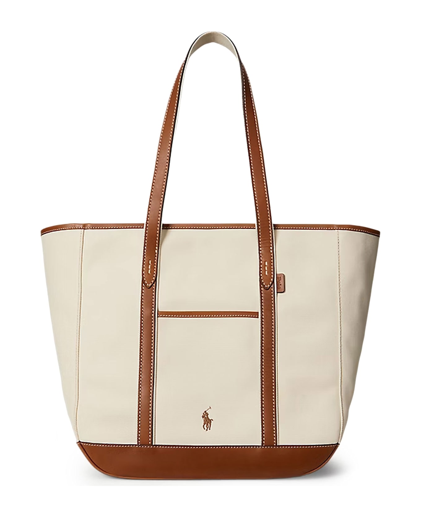 Polo Ralph Lauren Canvas Shoulder Bag With Leather Profiles - ECRU CUOIO