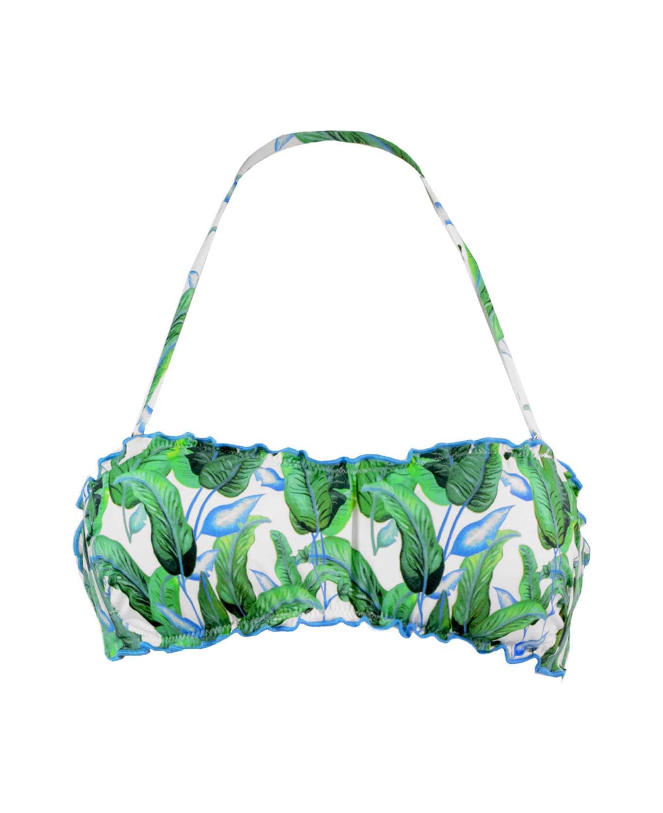 MC2 Saint Barth Woman Bandeau Top Swimsuit With Tropical Print - GREEN
