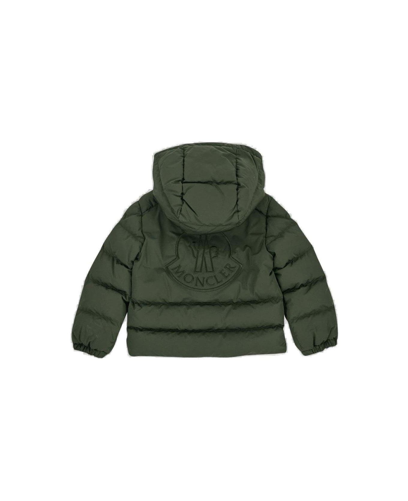 Moncler Logo Embroidered Hooded Padded Jacket - Green