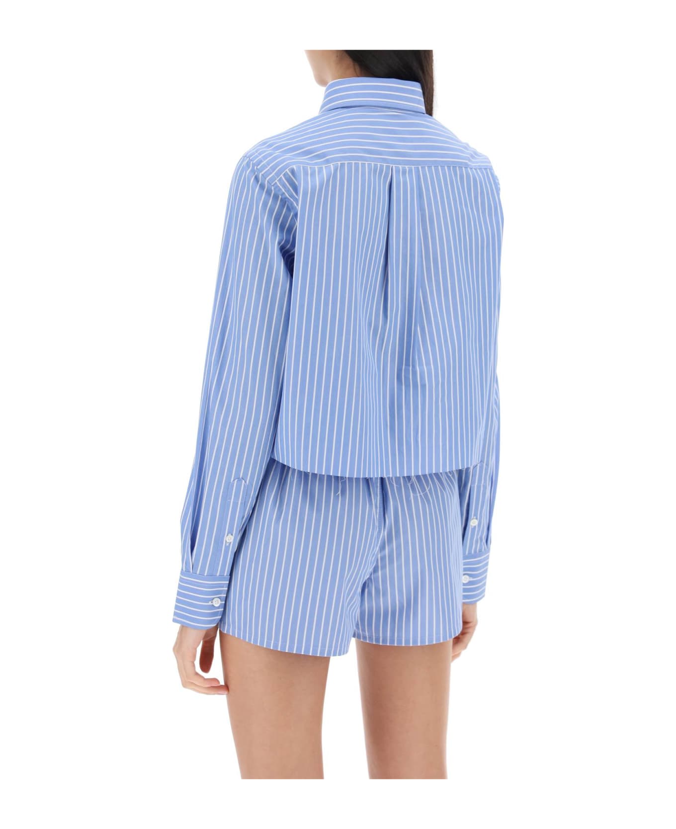 HommeGirls Cropped Striped Poplin Shirt - BLUE WHITE (Blue)