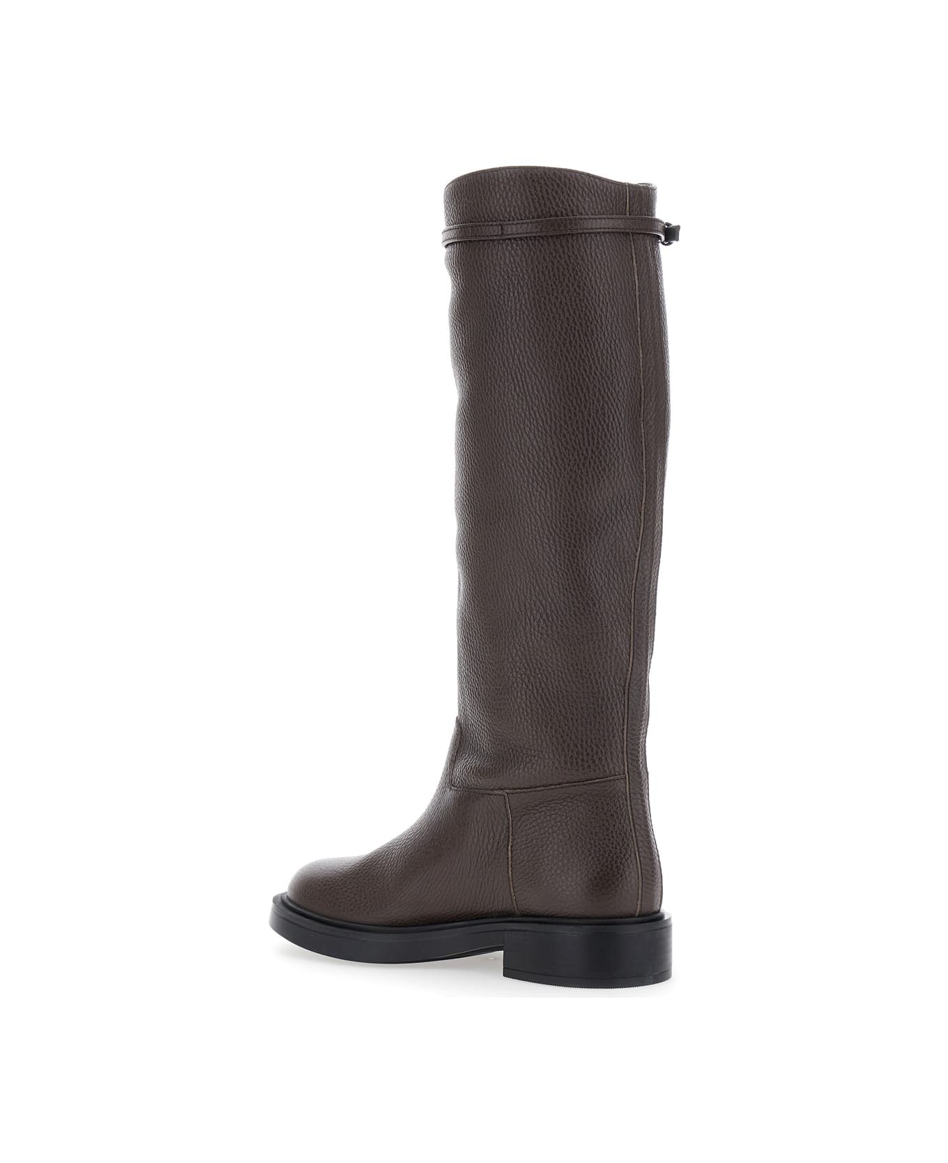 Pollini Brown Knee-high Boots With Buckle Detail In Grained Leather Woman - Brown