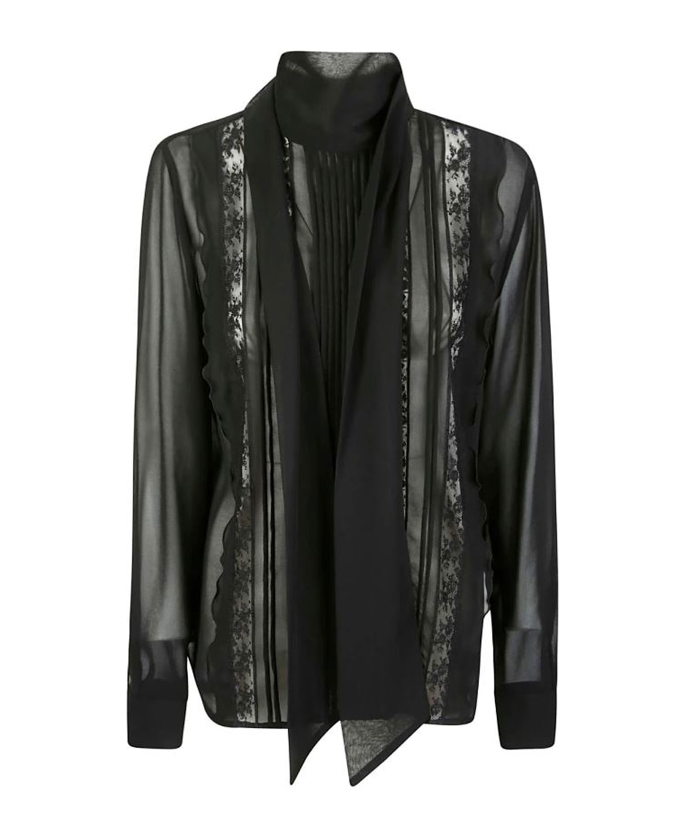 Parosh Black Shirt With Embroidery And Transparency - NERO