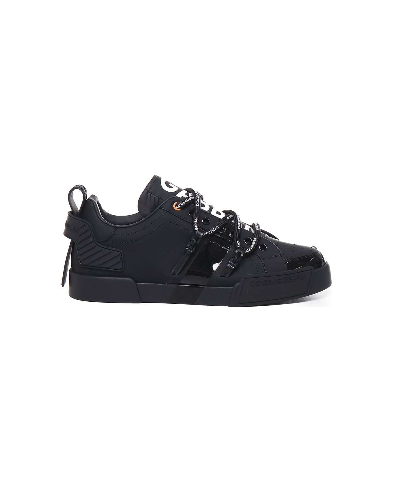 Dolce & Gabbana Portofino Leather And Patent Leather Sneakers - Black