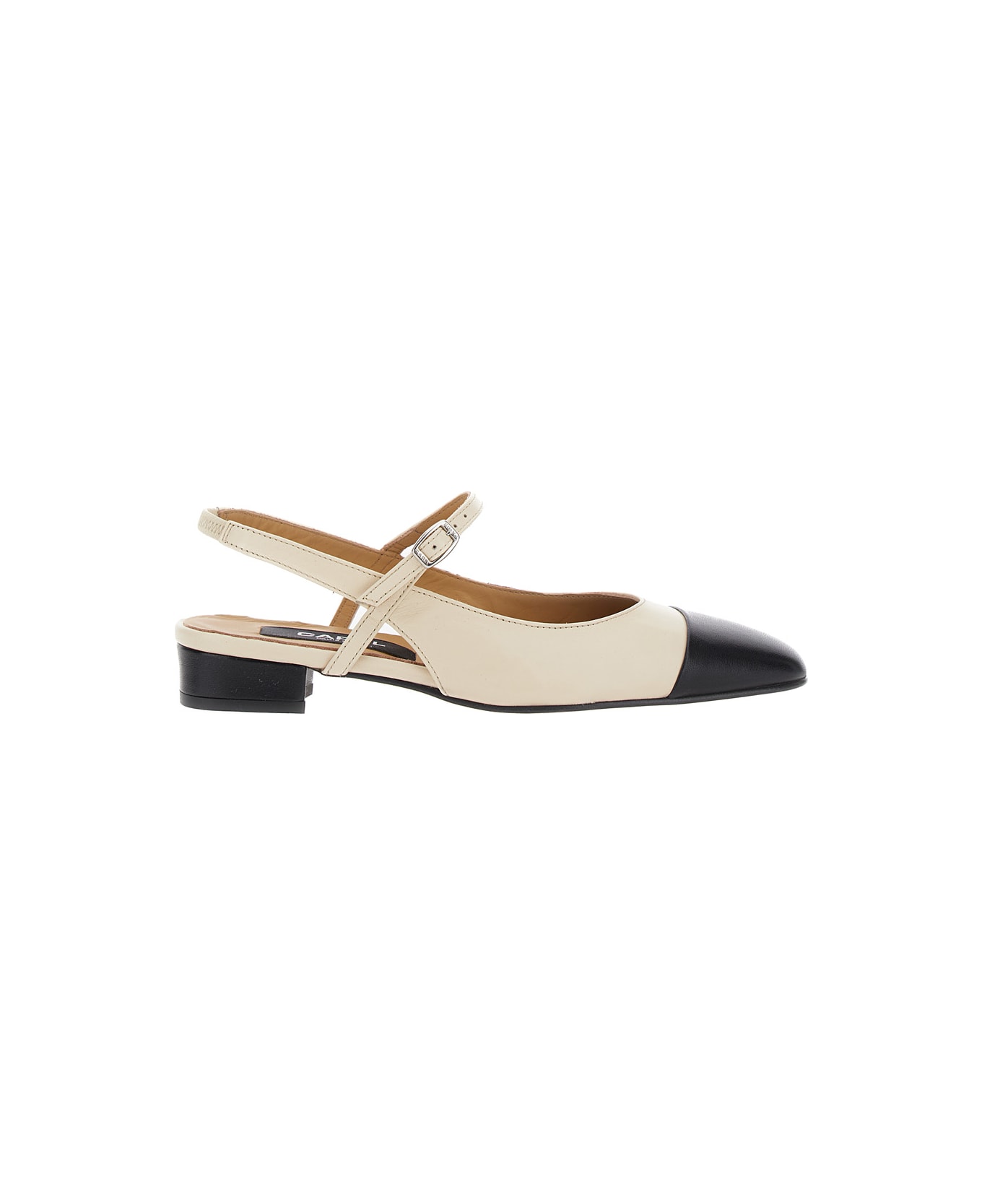 Carel White Slingback Pumps With Contrasting Toe In Leather Woman - Beige フラットシューズ