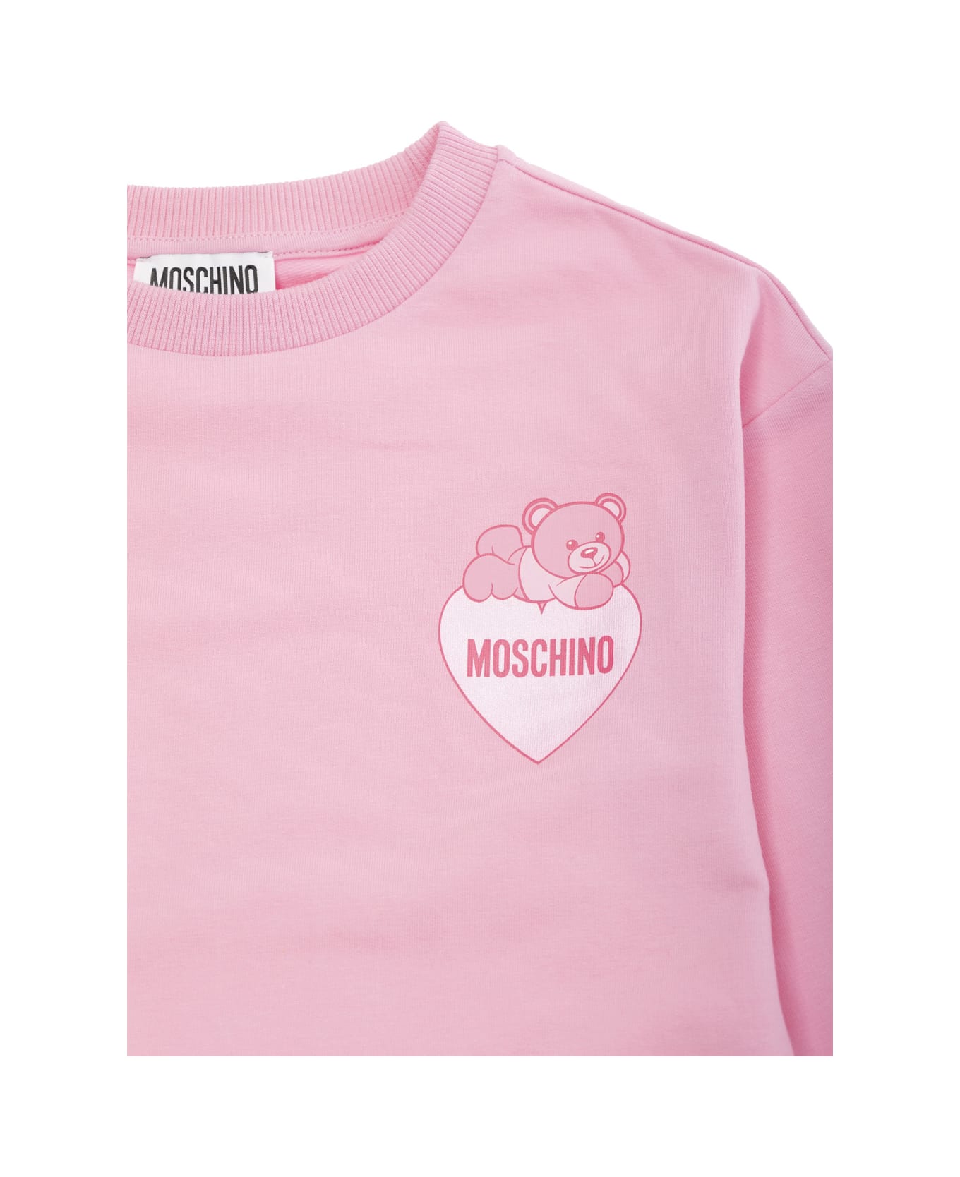 Moschino Pink Dress With Flared Skirt And Logo Print In Stretch Cotton Girl - Pink