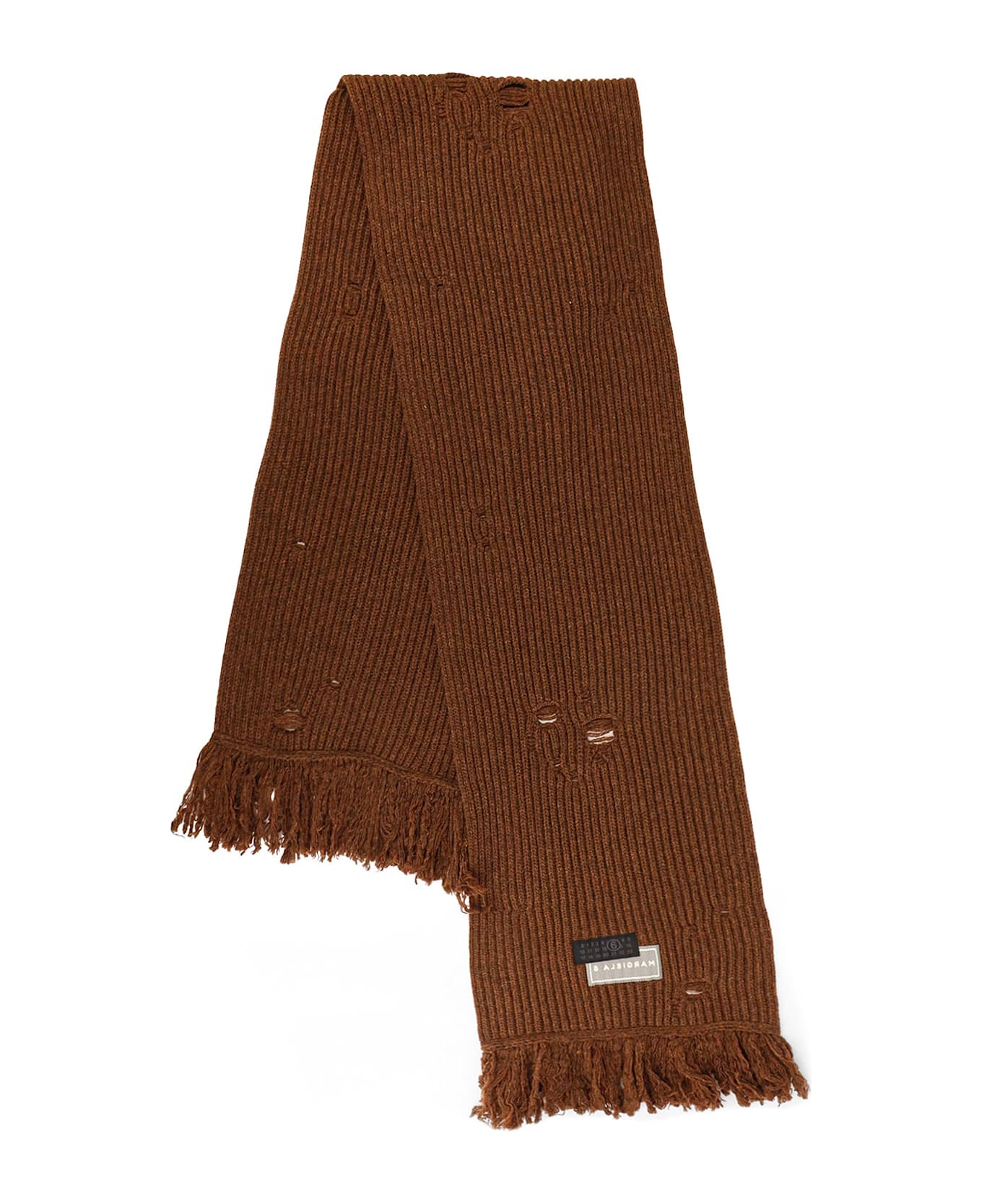 MM6 Maison Margiela Wool Blend Scarf With Distressed Effect - Brown