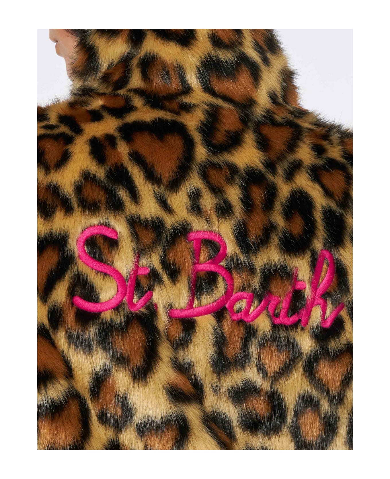 MC2 Saint Barth Woman Furry Short Jacket With Animalier Heart Print - BROWN