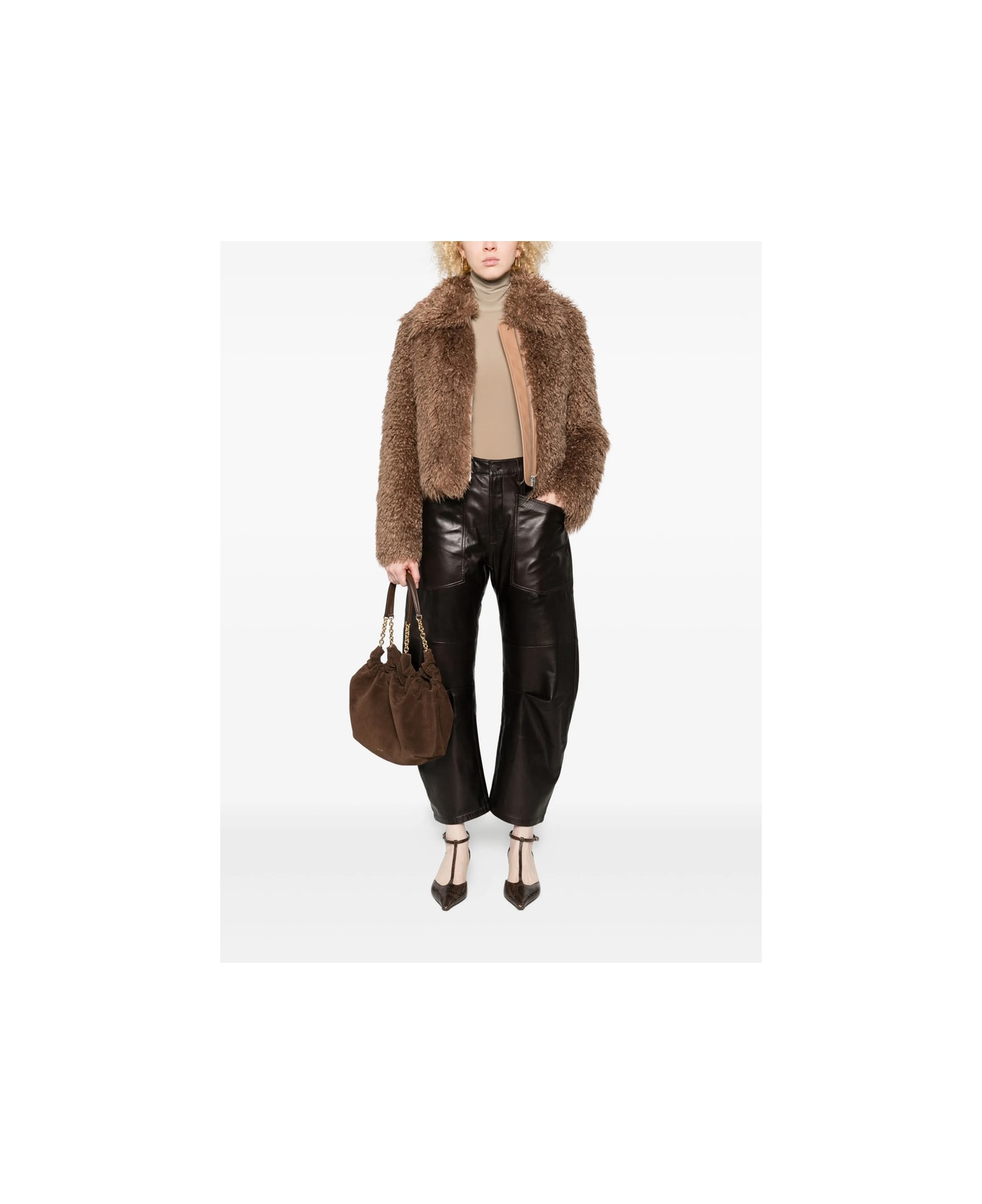 Nili Lotan Leather Pant - BROWN
