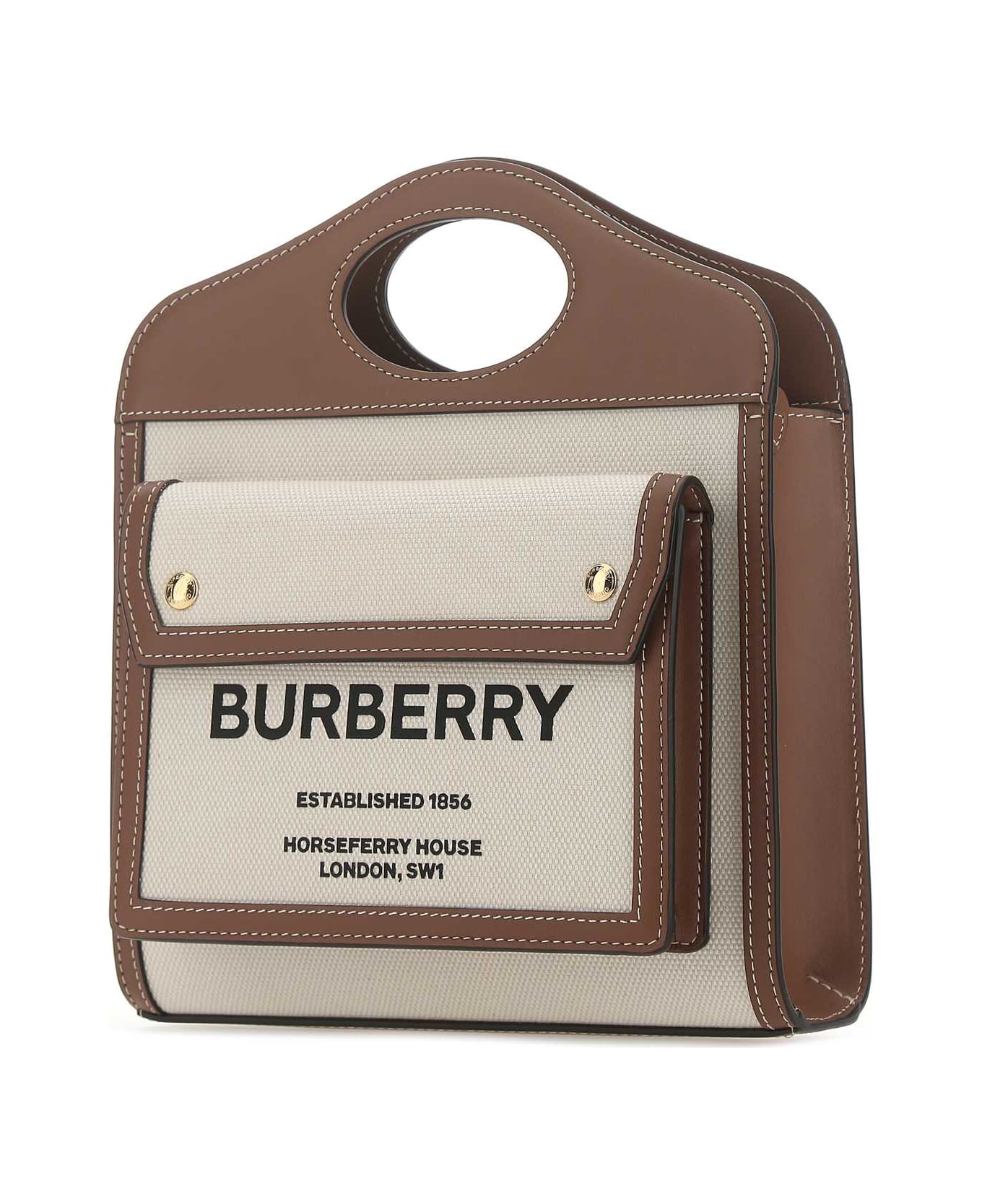Burberry Two-tone Canvas And Leather Mini Pocket Handbag - NATURALMALTBROWN
