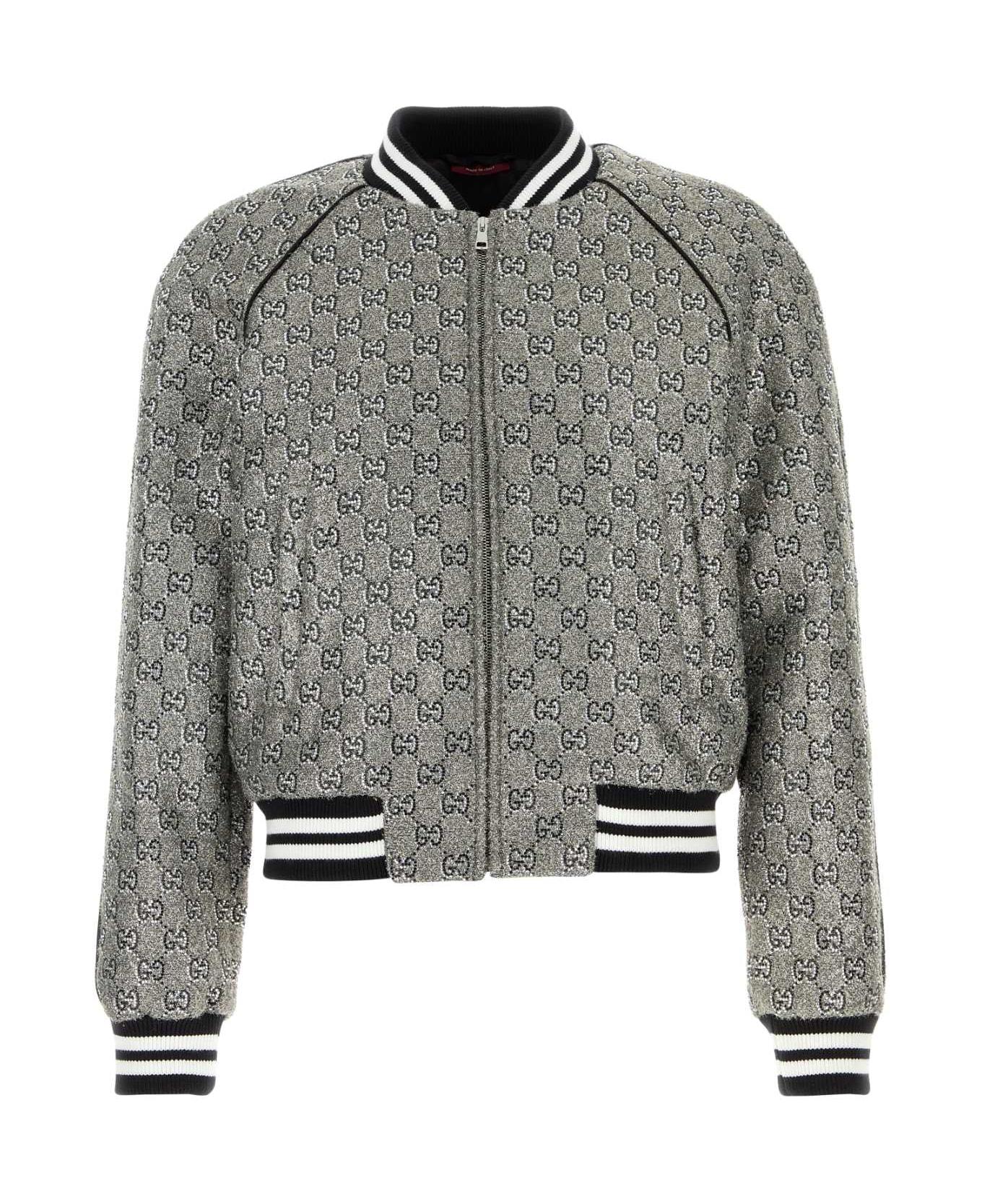 Gucci Embellished Tweed Bomber Jacket - GREY
