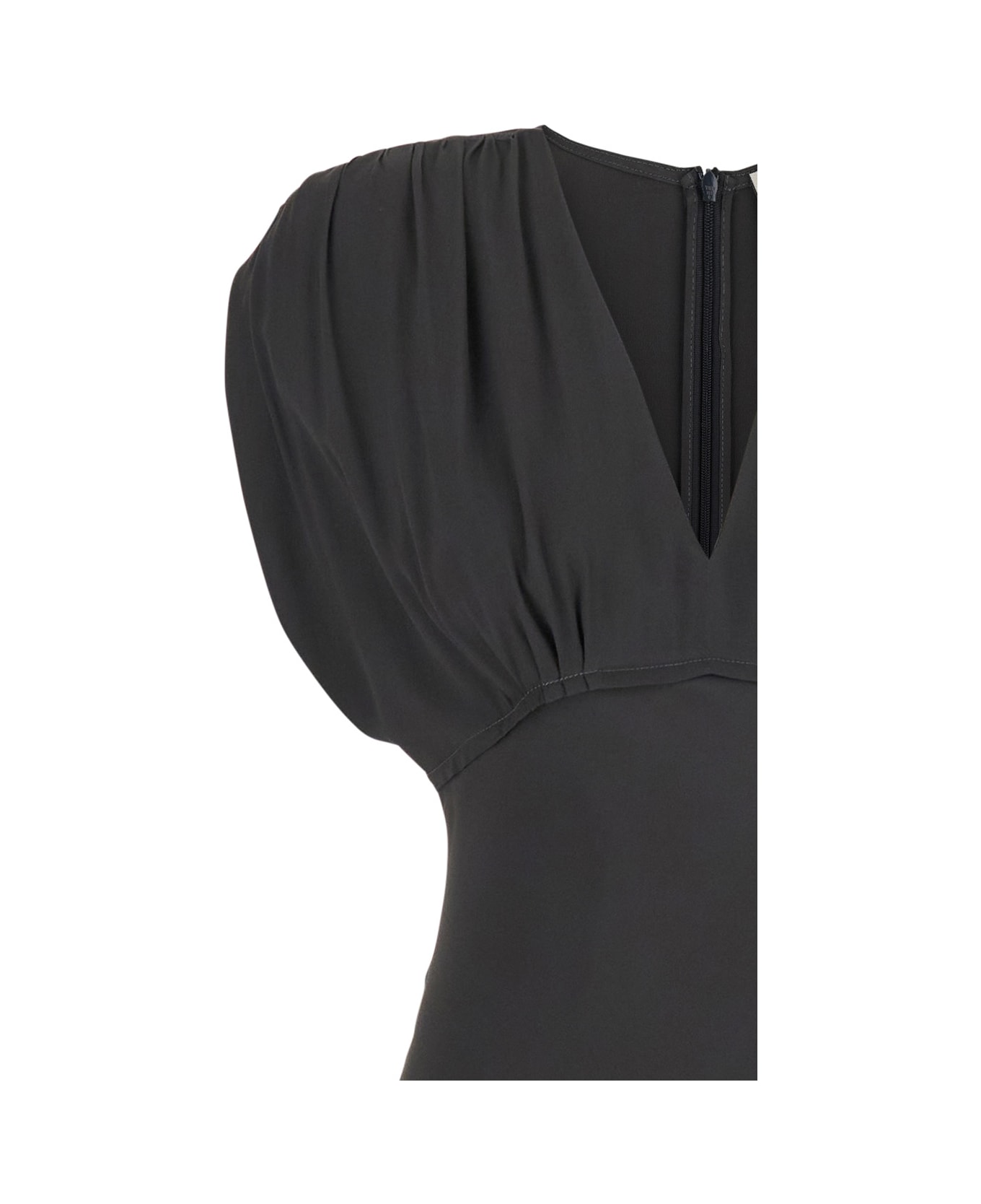 SEMICOUTURE Black Long Dress With V-neck And Ruching On The Shoulders In Silk Blend Woman - Grey