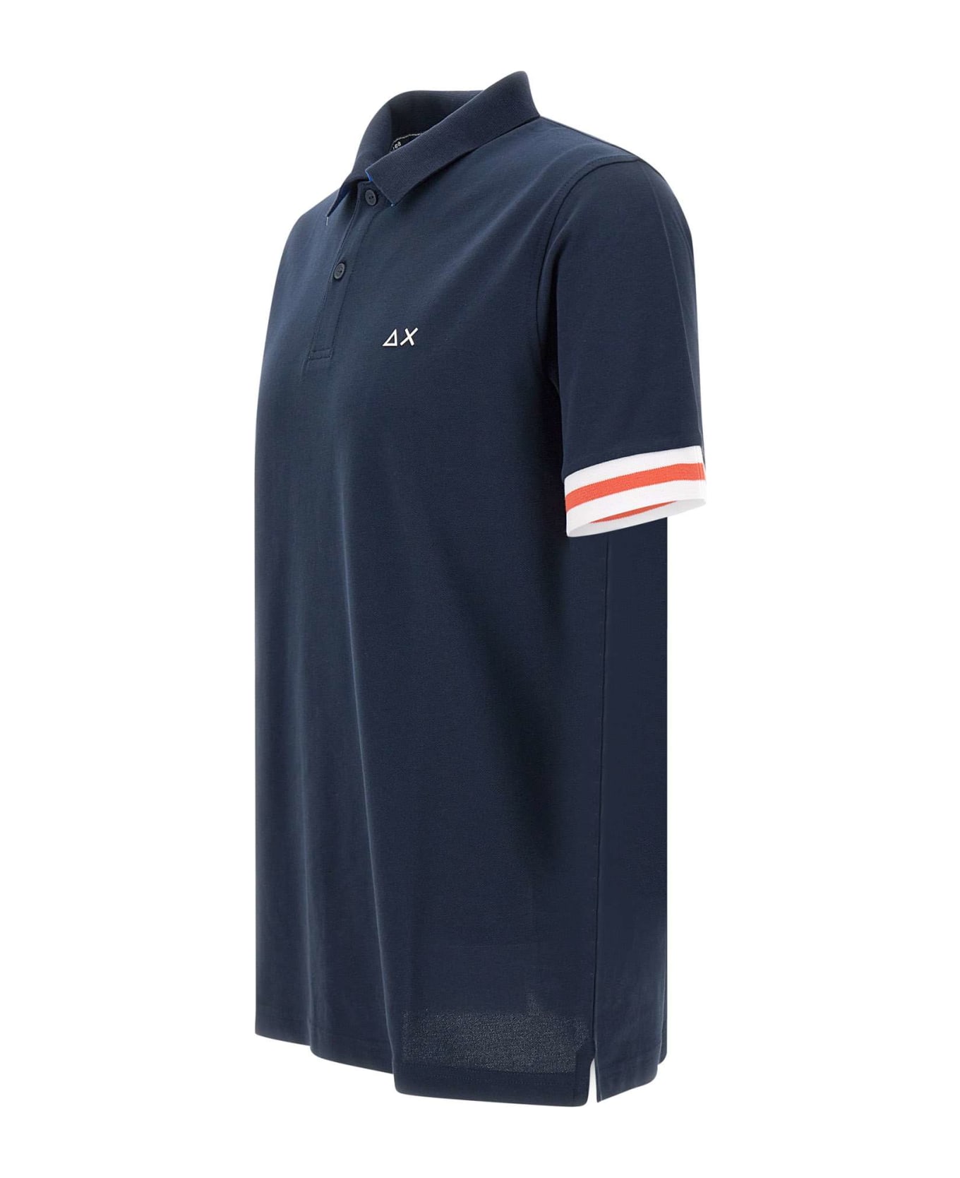 Sun 68 "stripes" Cotton Polo Shirt - BLUE