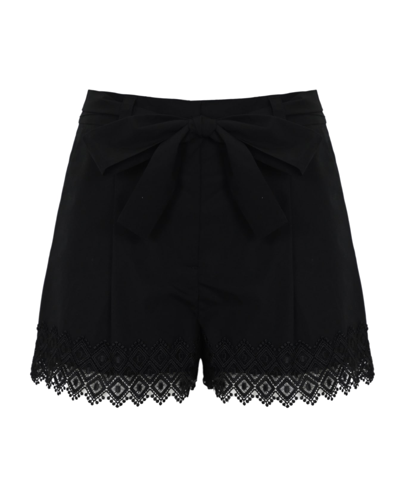 TwinSet Cotton Shorts With Embroidery - Nero