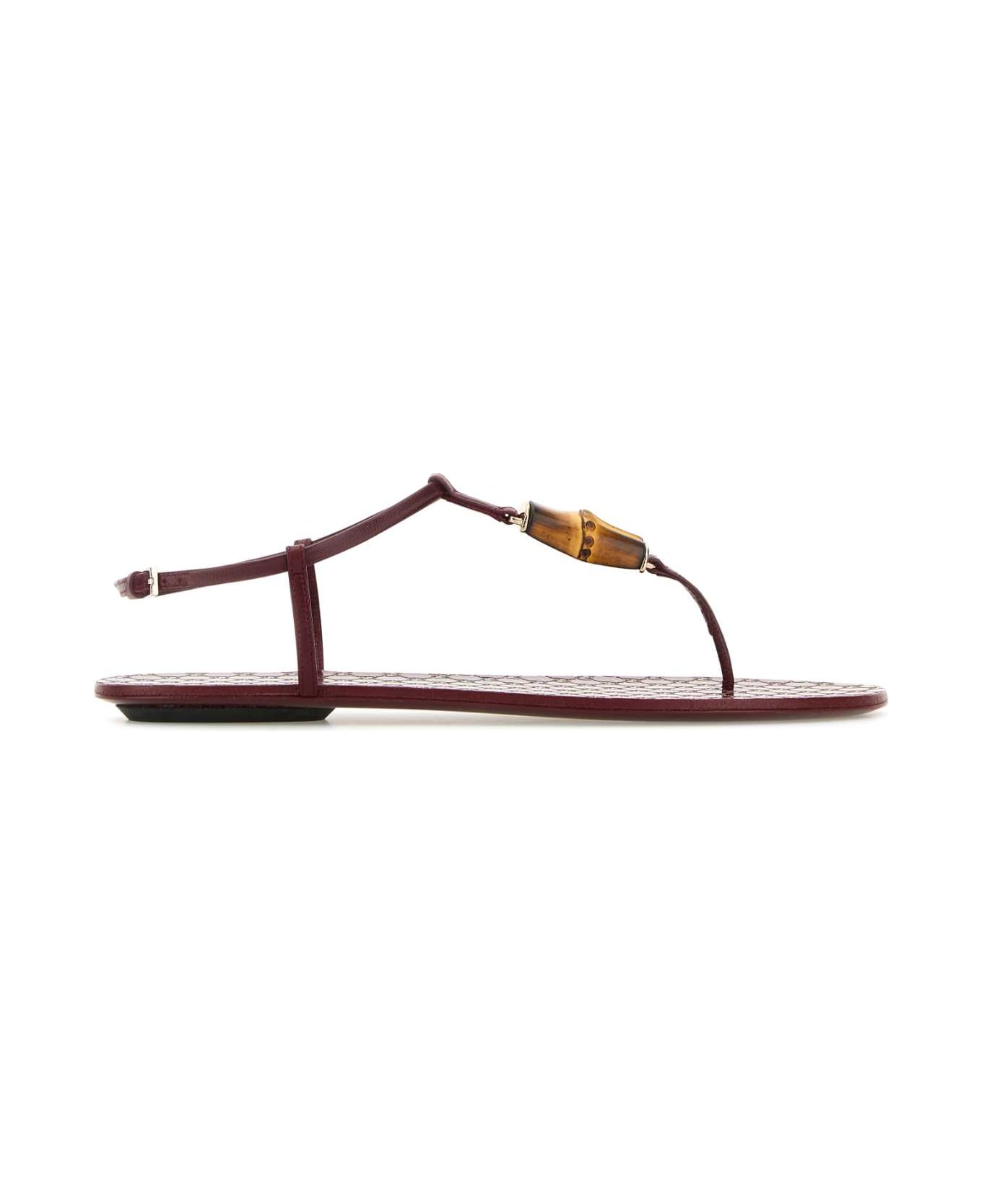 Gucci Burgundy Leather Thong Sandals - ROSSOANCORA