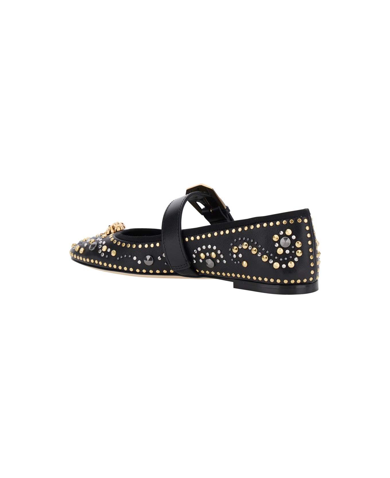 Versace Black Ballerinas With Studs Application And Buckle Closure In Leather Woman - Black