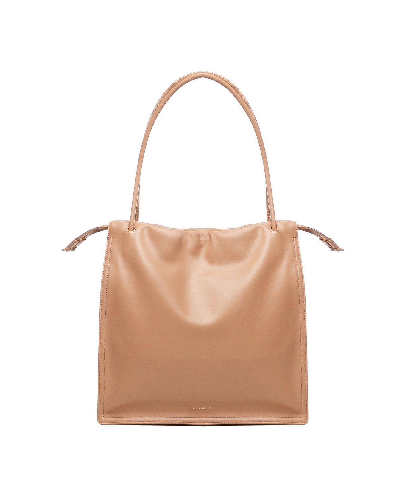 Coccinelle Logo Embossed Drawstring Tote Bag - Beige