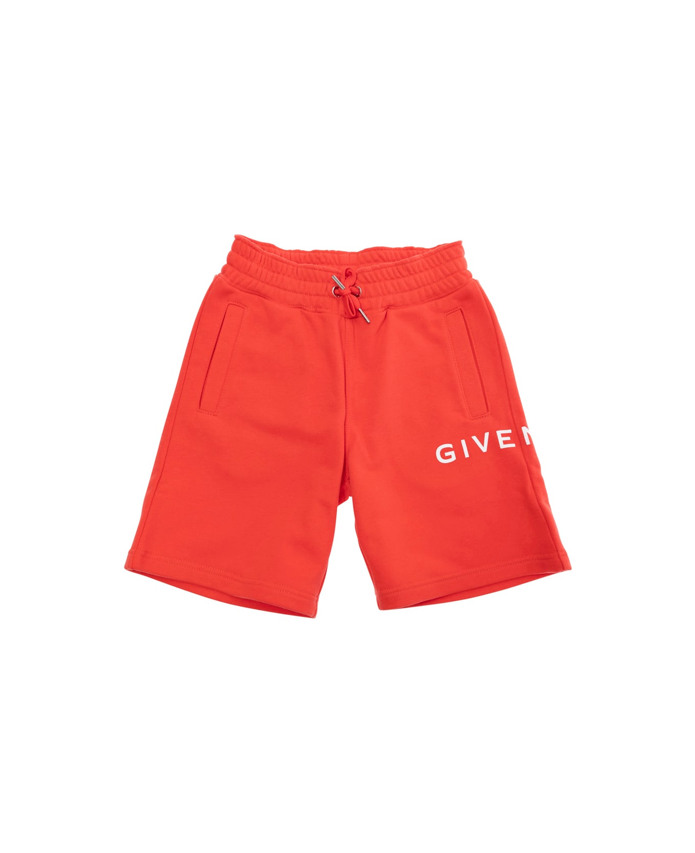 Givenchy Red Shorts With Logo Lettering On The Side And 4g Logo On The Rear In Cotton Blend Boy - Red