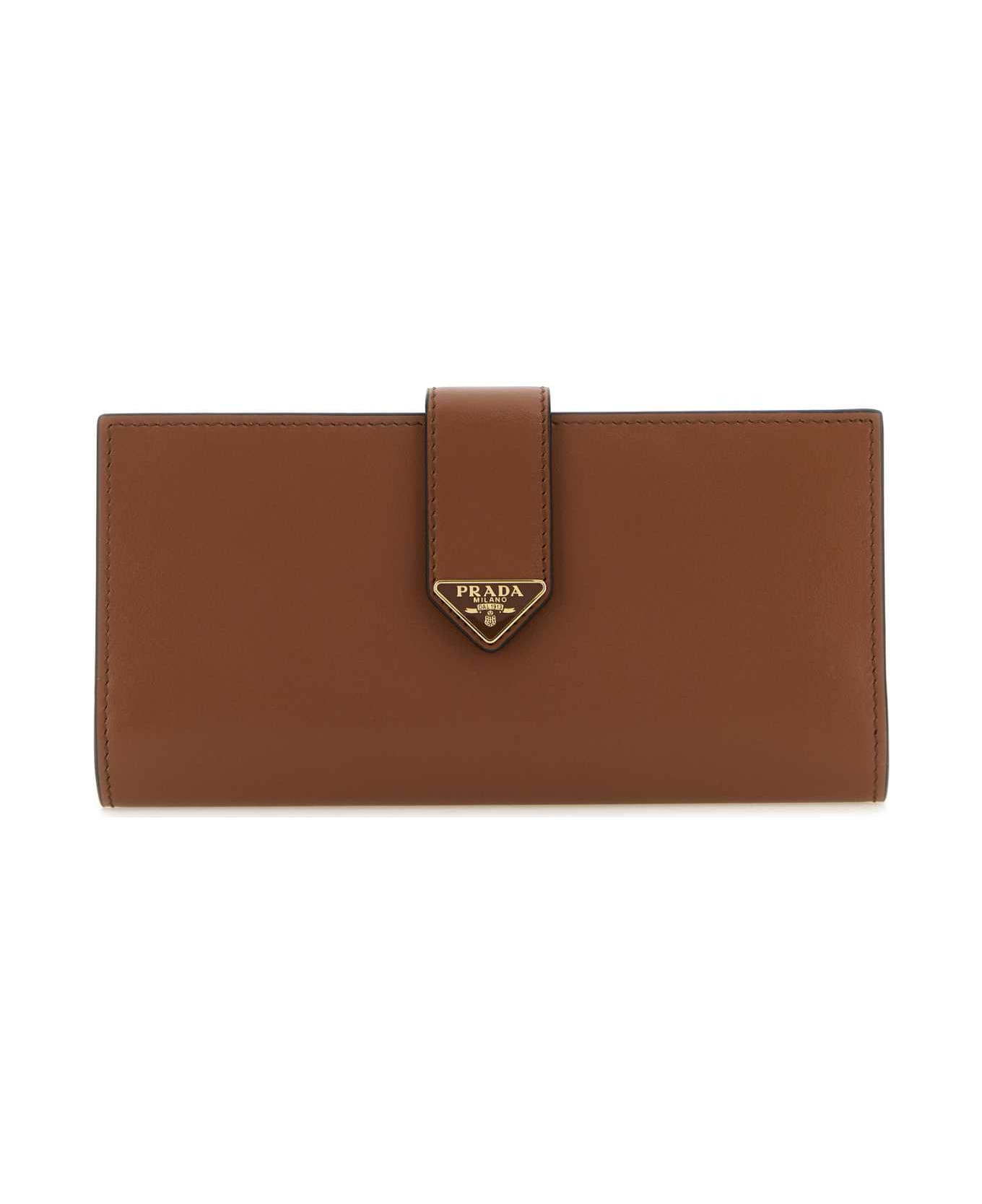 Prada Brown Leather Large Wallet - COGNAC