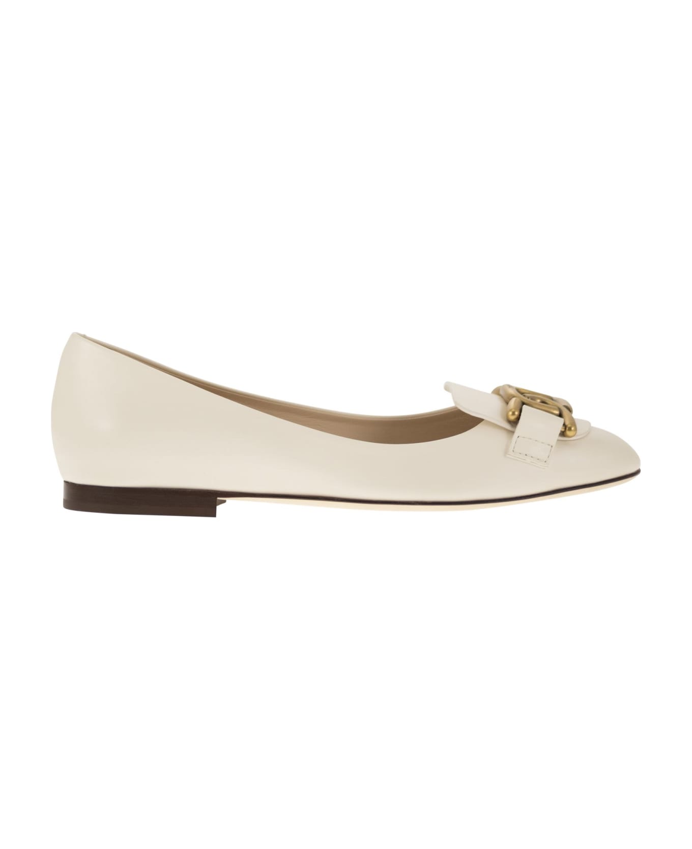 Tod's Leather Ballerina With Accessory - Cream