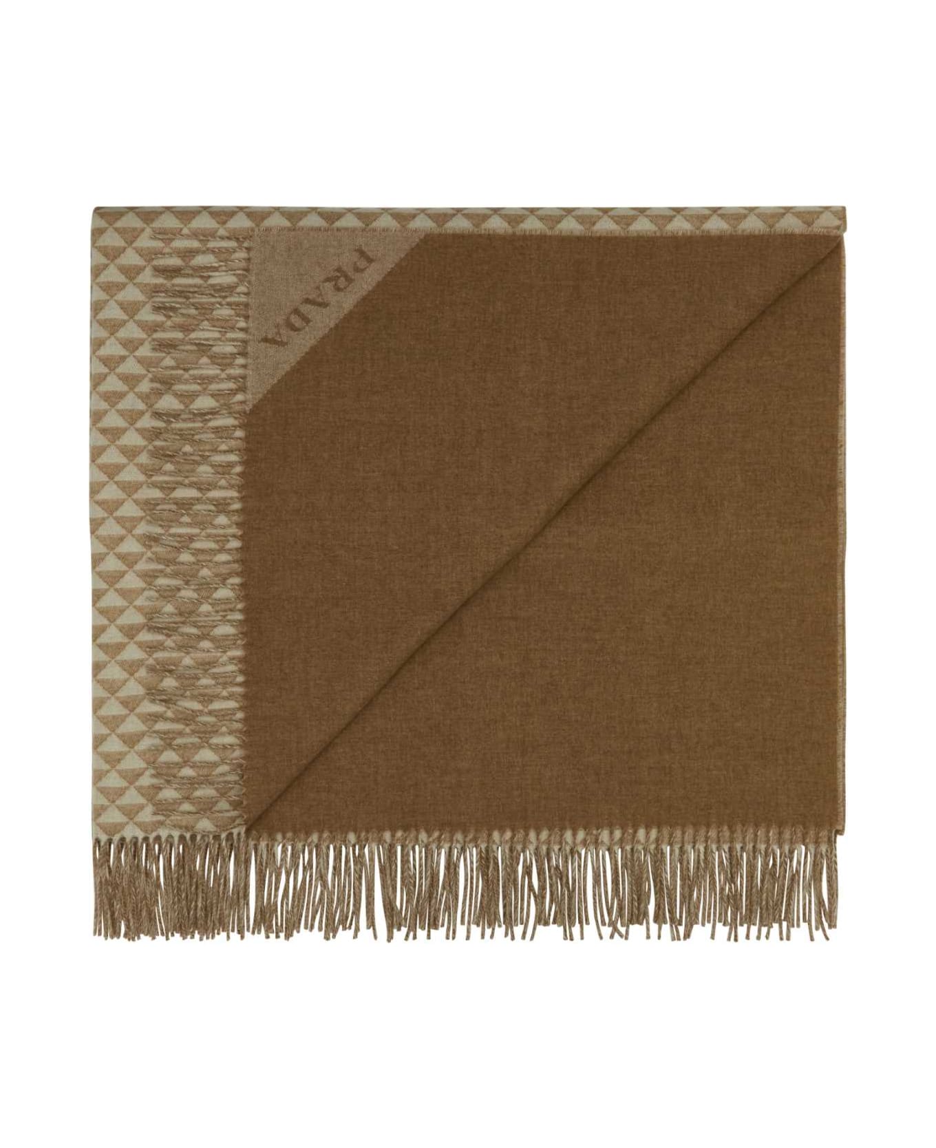 Prada Embroidered Wool Blend Symbole Double Blanket - SABBIA+BIANCO