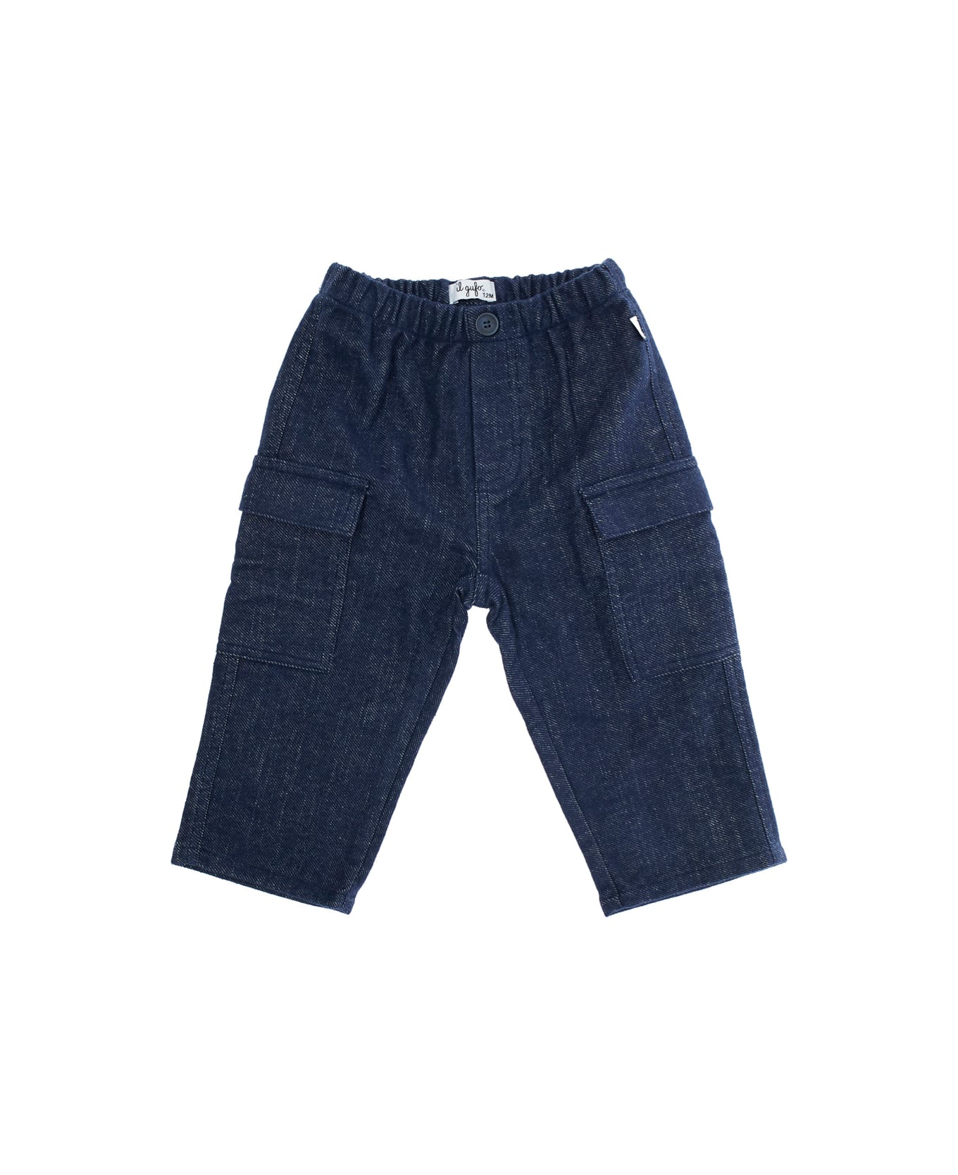 Il Gufo Blue Pants With Elastic Waist And Logo Patch On The Front In Cotton Stretch Baby - Blu
