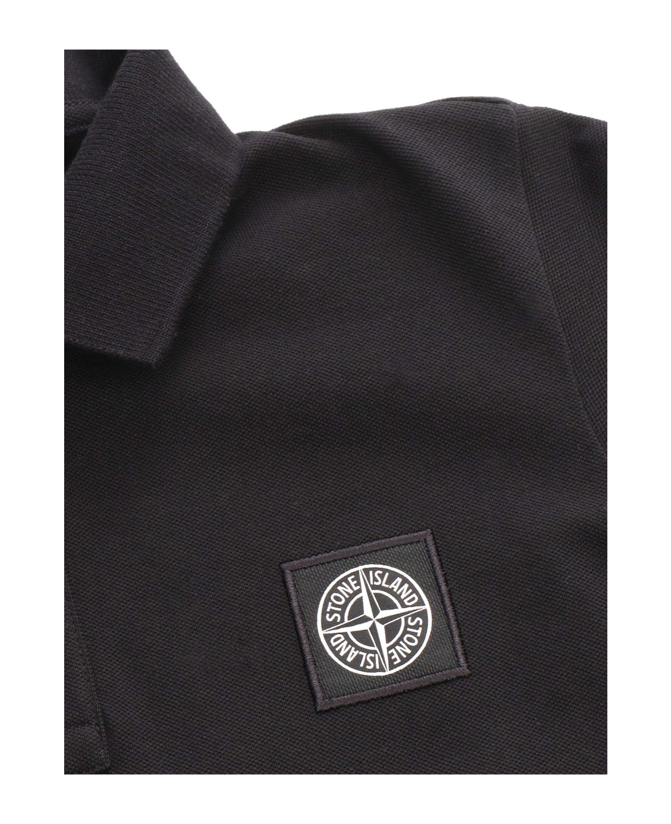 Stone Island Junior Black Polo T-shirt - BLACK