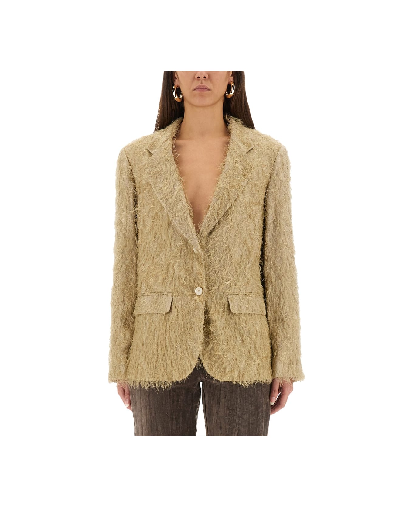 Alysi Single-breasted "fringe" Blazer - BEIGE