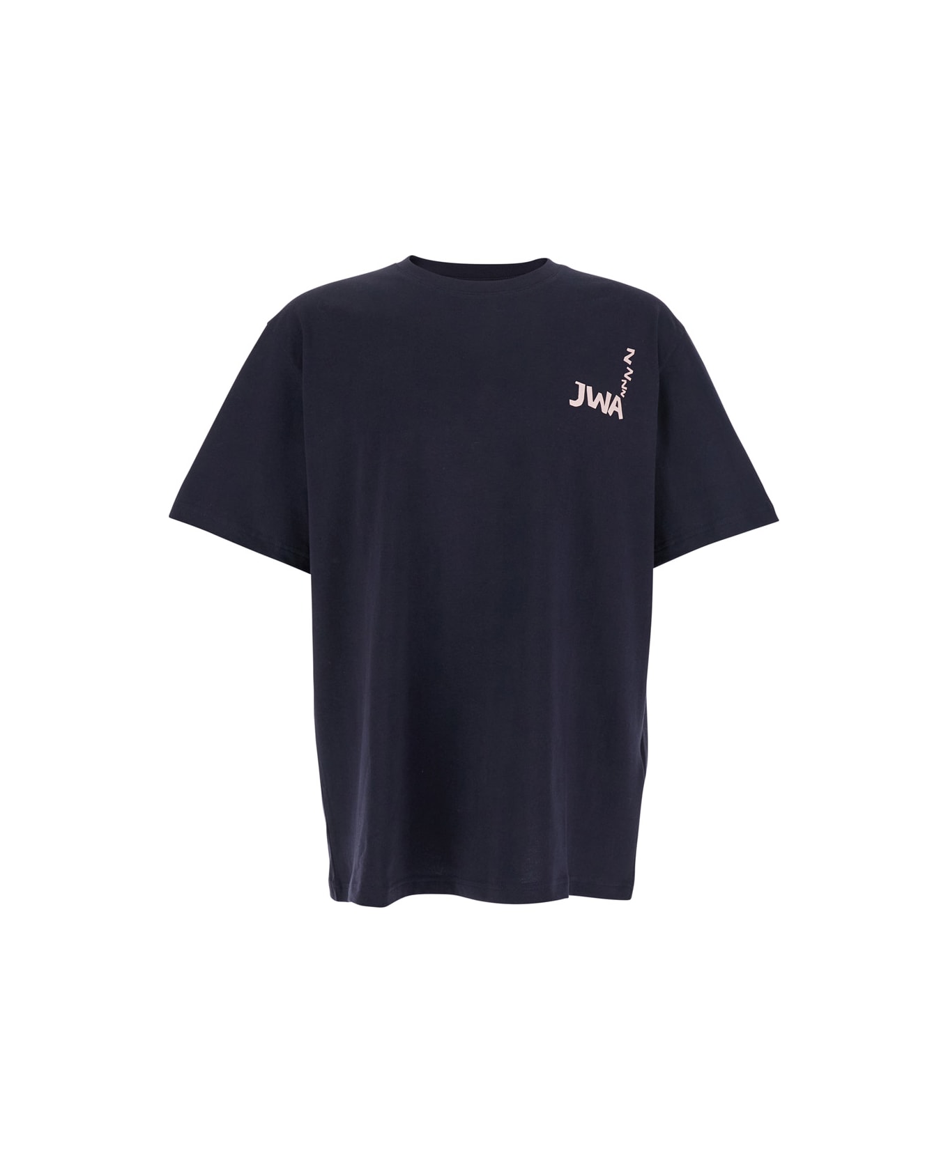 J.W. Anderson Blue Crewneck T-shirt With Logo Detail On The Front And Maxi Slogan Print On The Rear In Cotton Man - Blu
