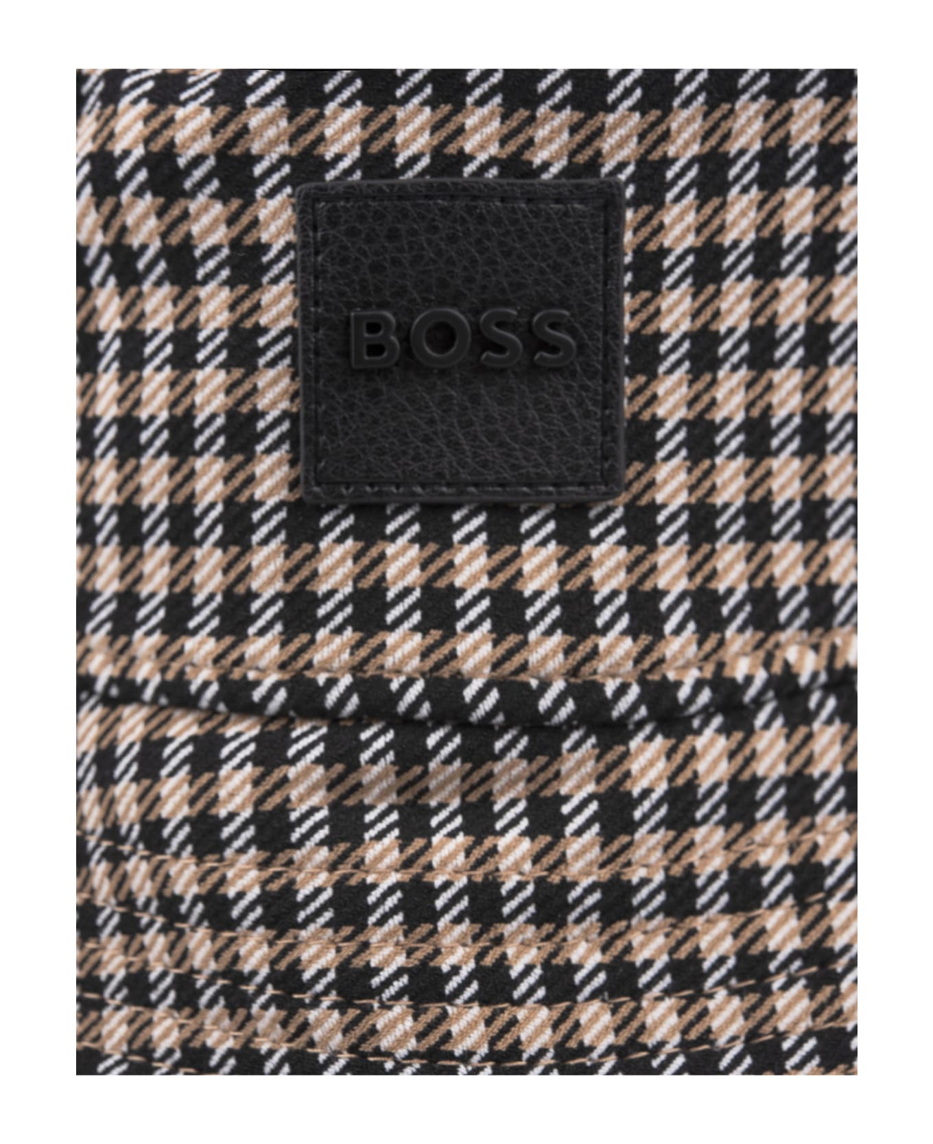 Hugo Boss Beige Twil Bucket Hat With Houndstooth Pattern And Logo Plate - Brown