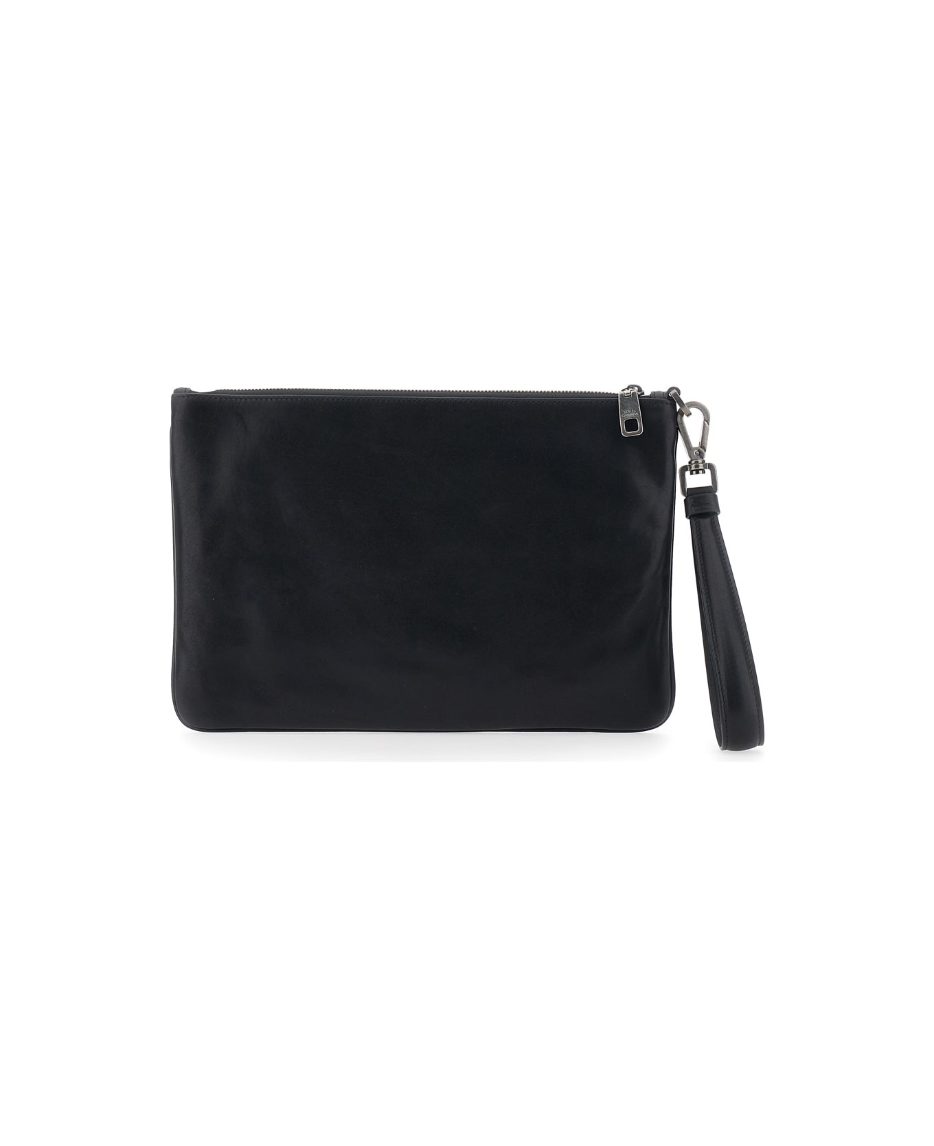 Dolce & Gabbana Black Clutch With Wrist Strap And Logo Plaque On The Front In Leather Man - Black