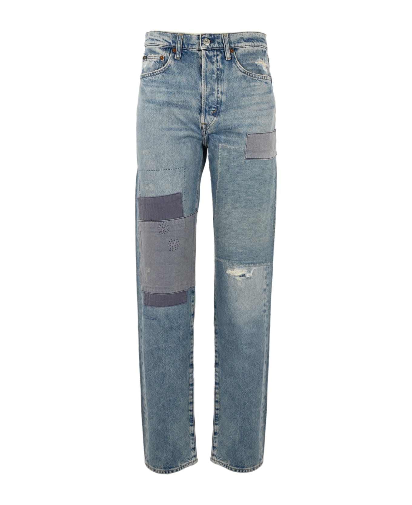 Polo Ralph Lauren Straight Denim Trousers With Patches - Blue