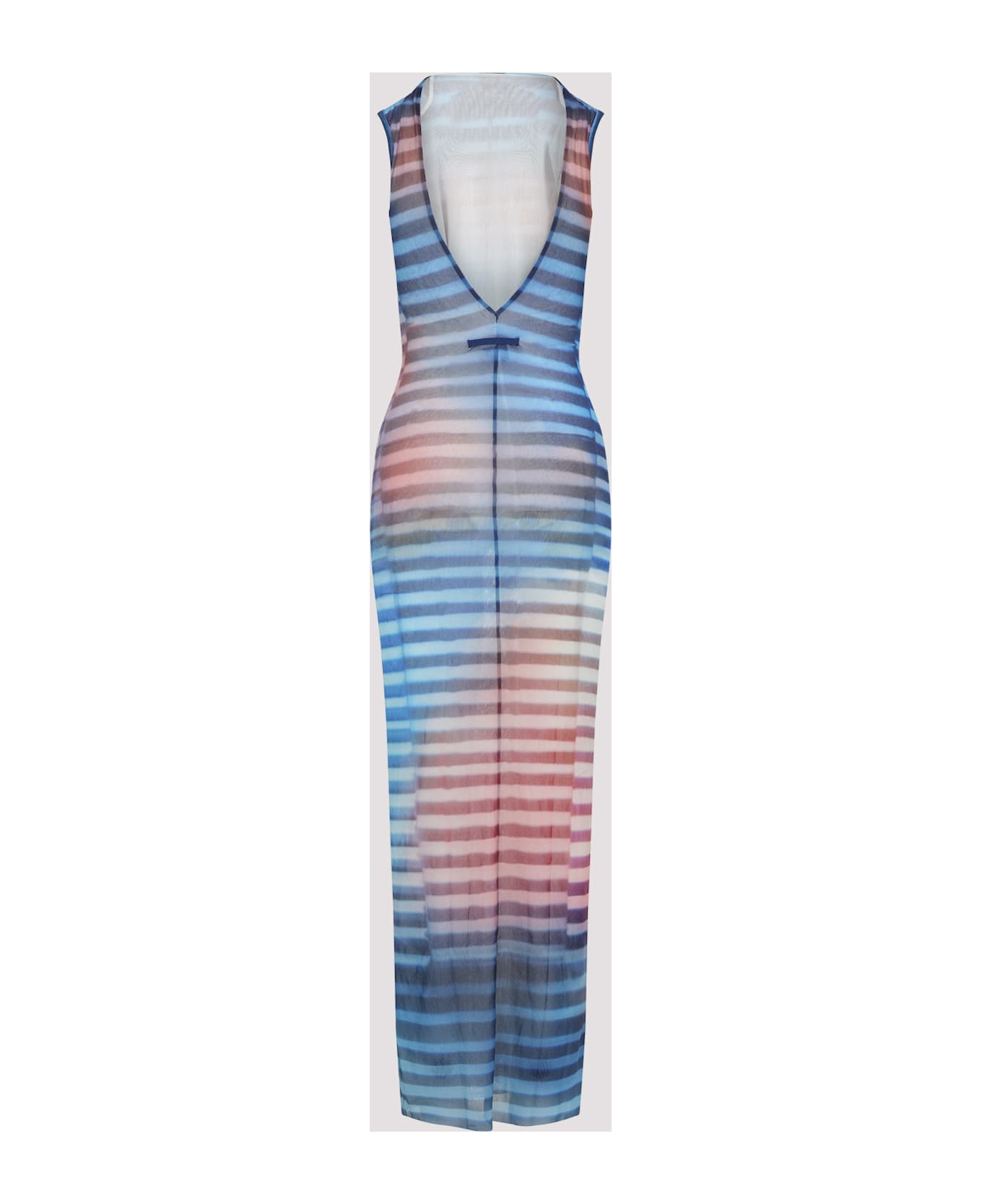 Jean Paul Gaultier Mesh Printed "air" Long Dress - Lightblue Blue Peach