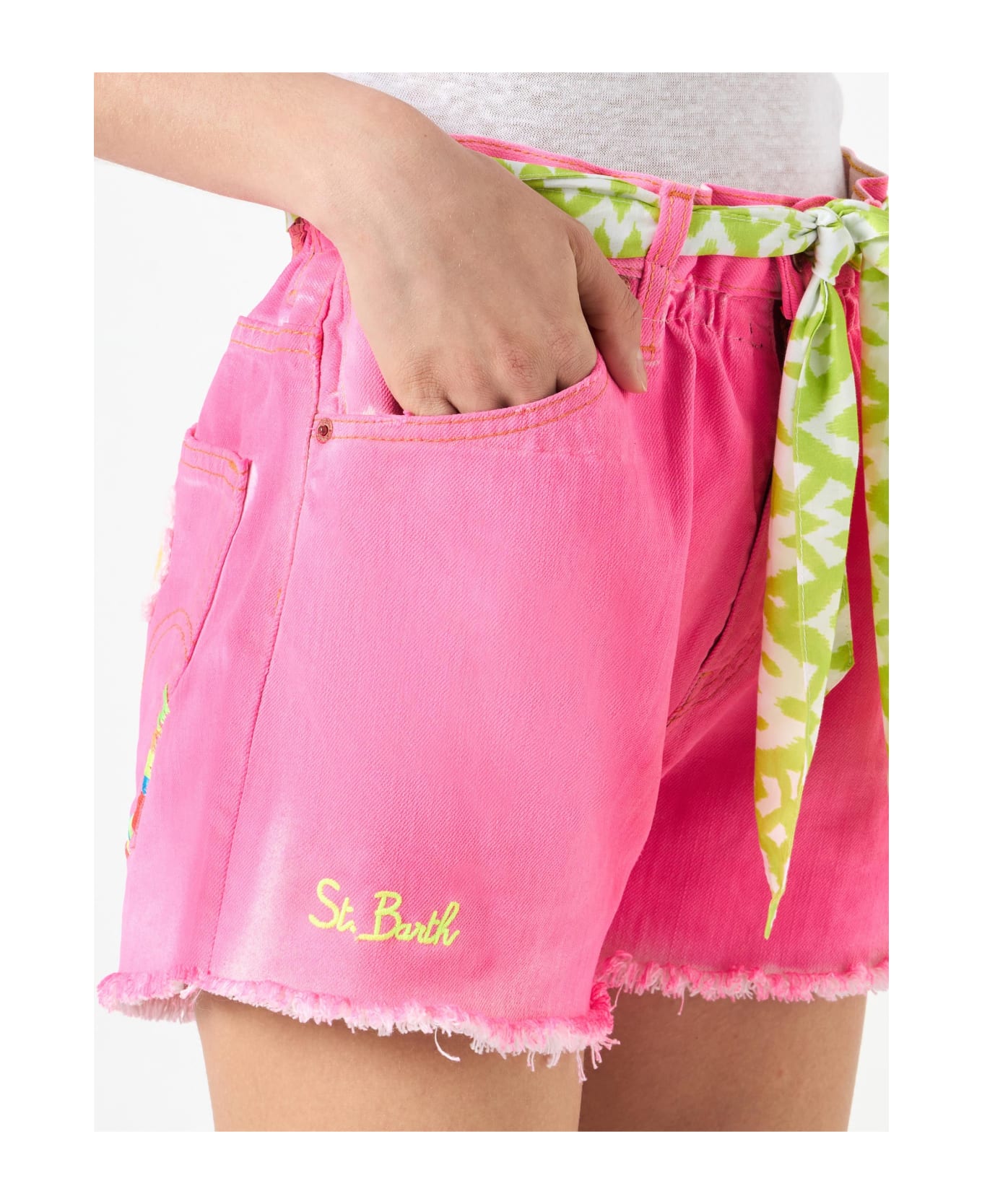 MC2 Saint Barth Woman Upcycled Pink Denim Shorts With Embroidery - PINK