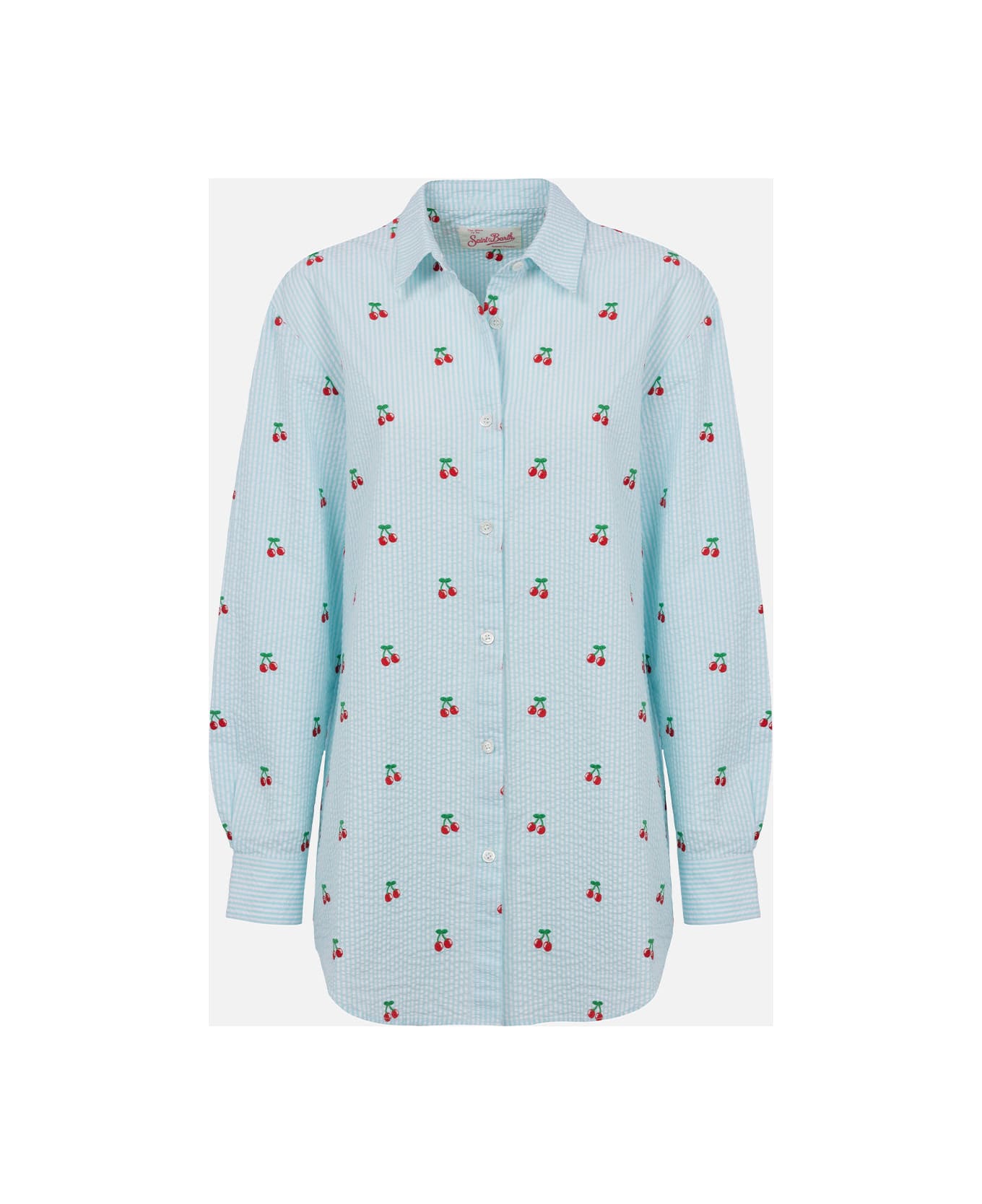 MC2 Saint Barth Woman Seersucker Cotton Shirt Brigitte With Cherry Patches - GREEN