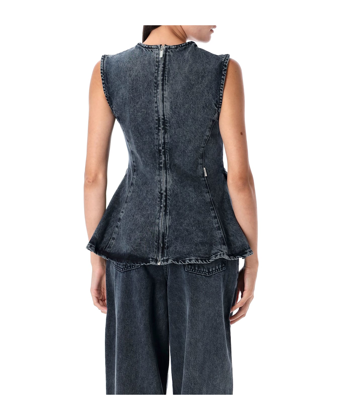 REMAIN Birger Christensen Peplum Denim Top - BLACK