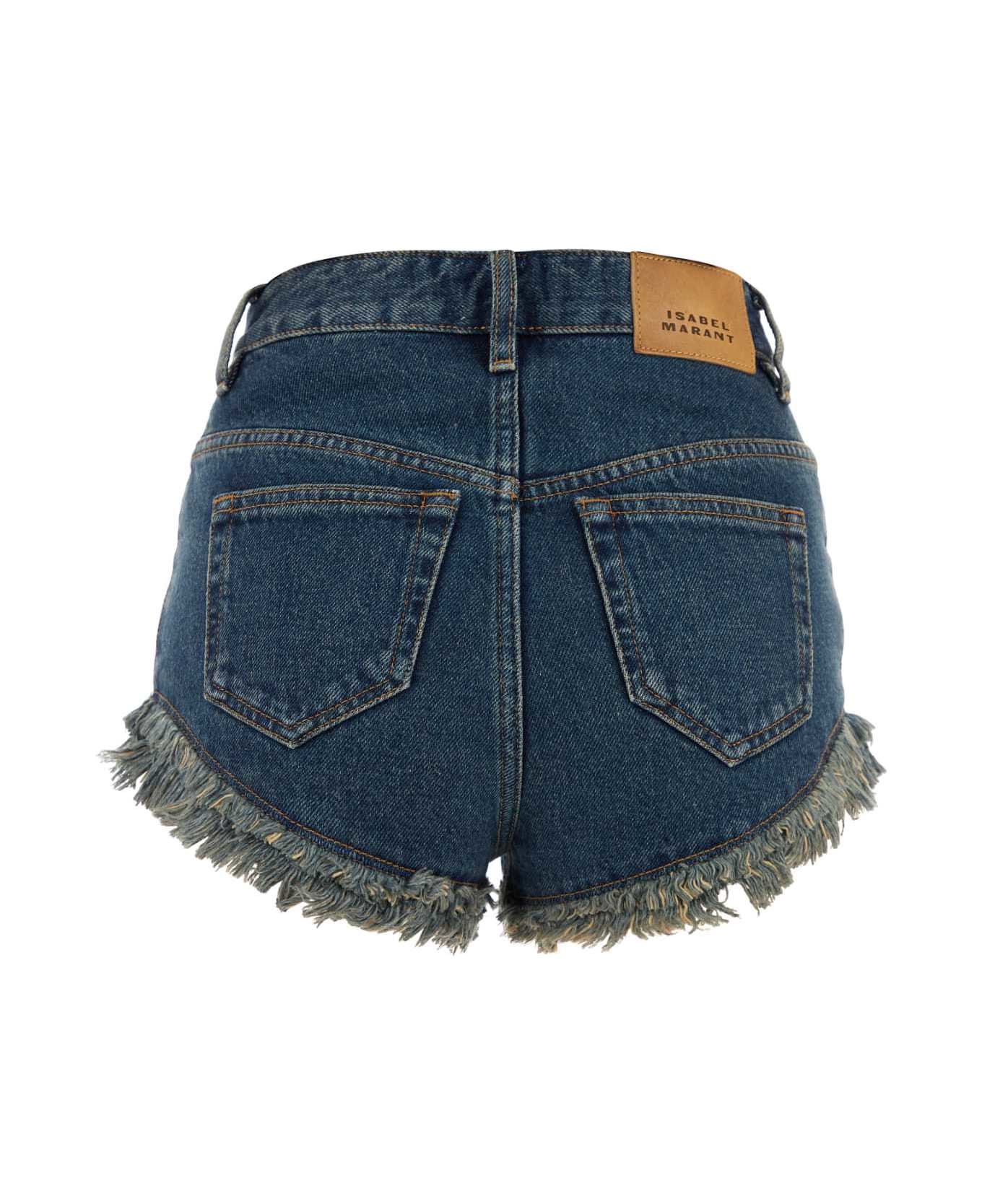 Marant Étoile Dark Blue Denim Eneidao Shorts - FADEDBLUE
