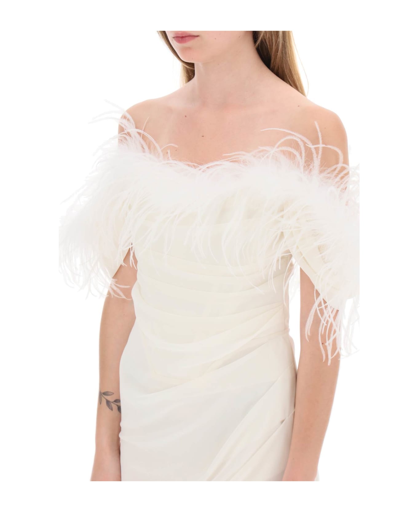 Giuseppe di Morabito Mini Dress In Poly Georgette With Feathers - MILK WHITE (White)