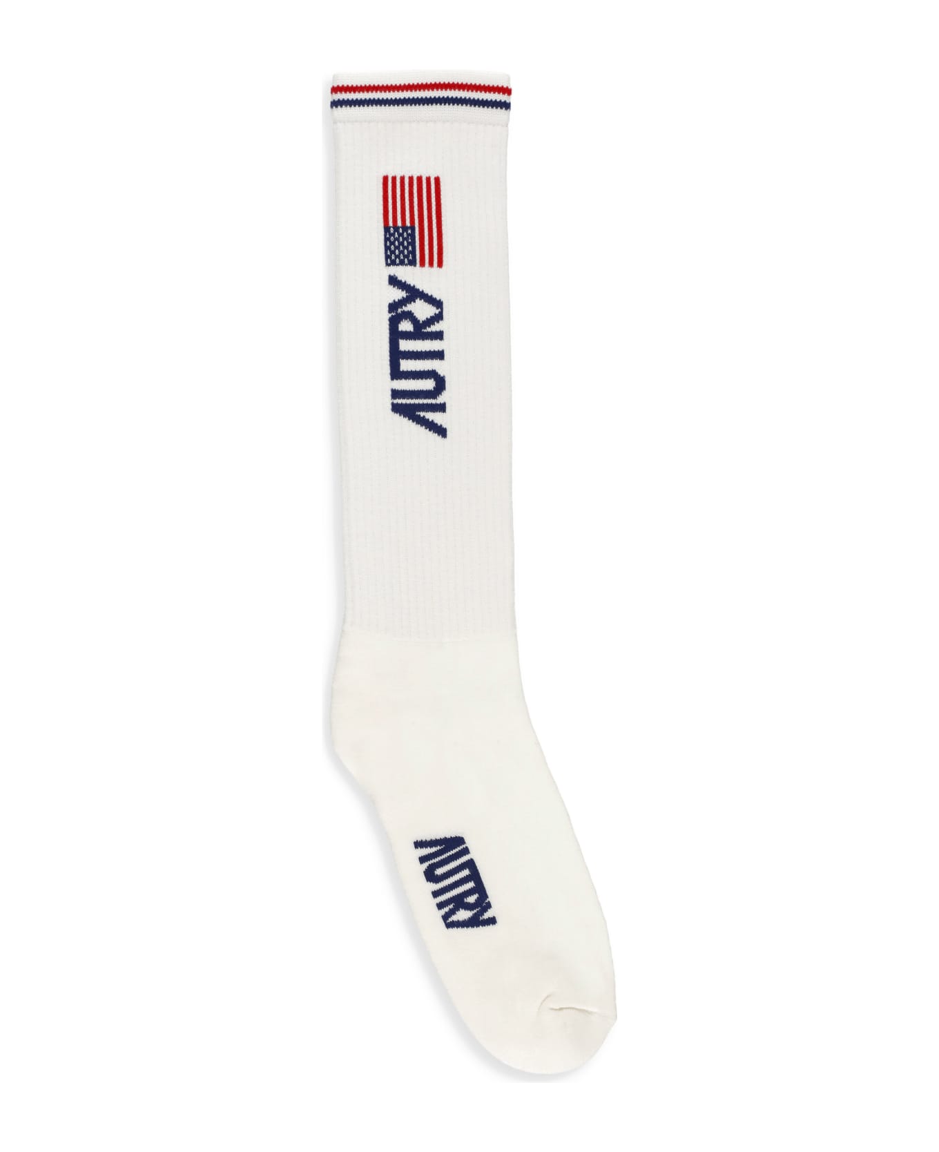 Autry Cotton Long Socks - Wht/flag