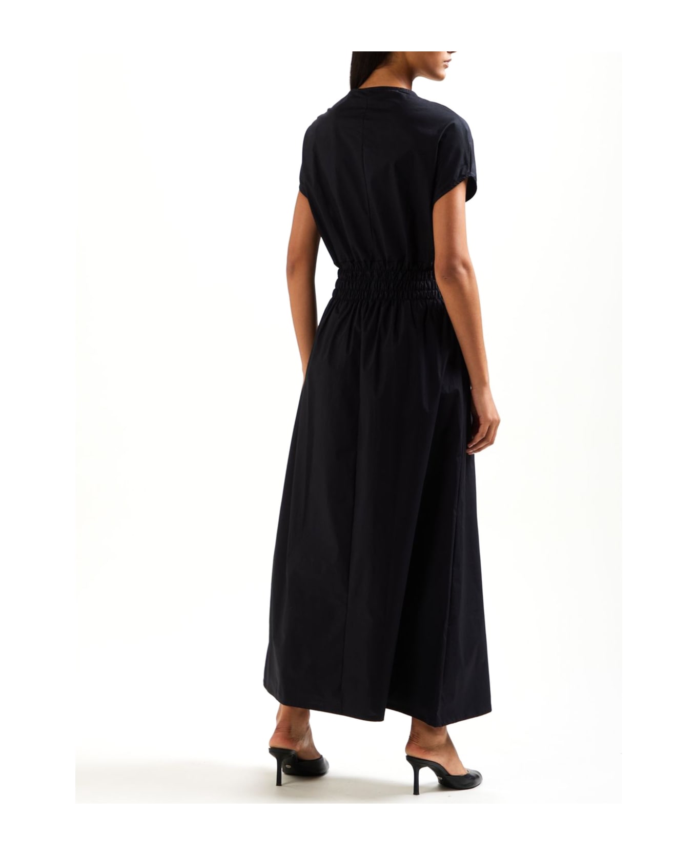 Kangra Black Stretch Cotton Long Dress - Black