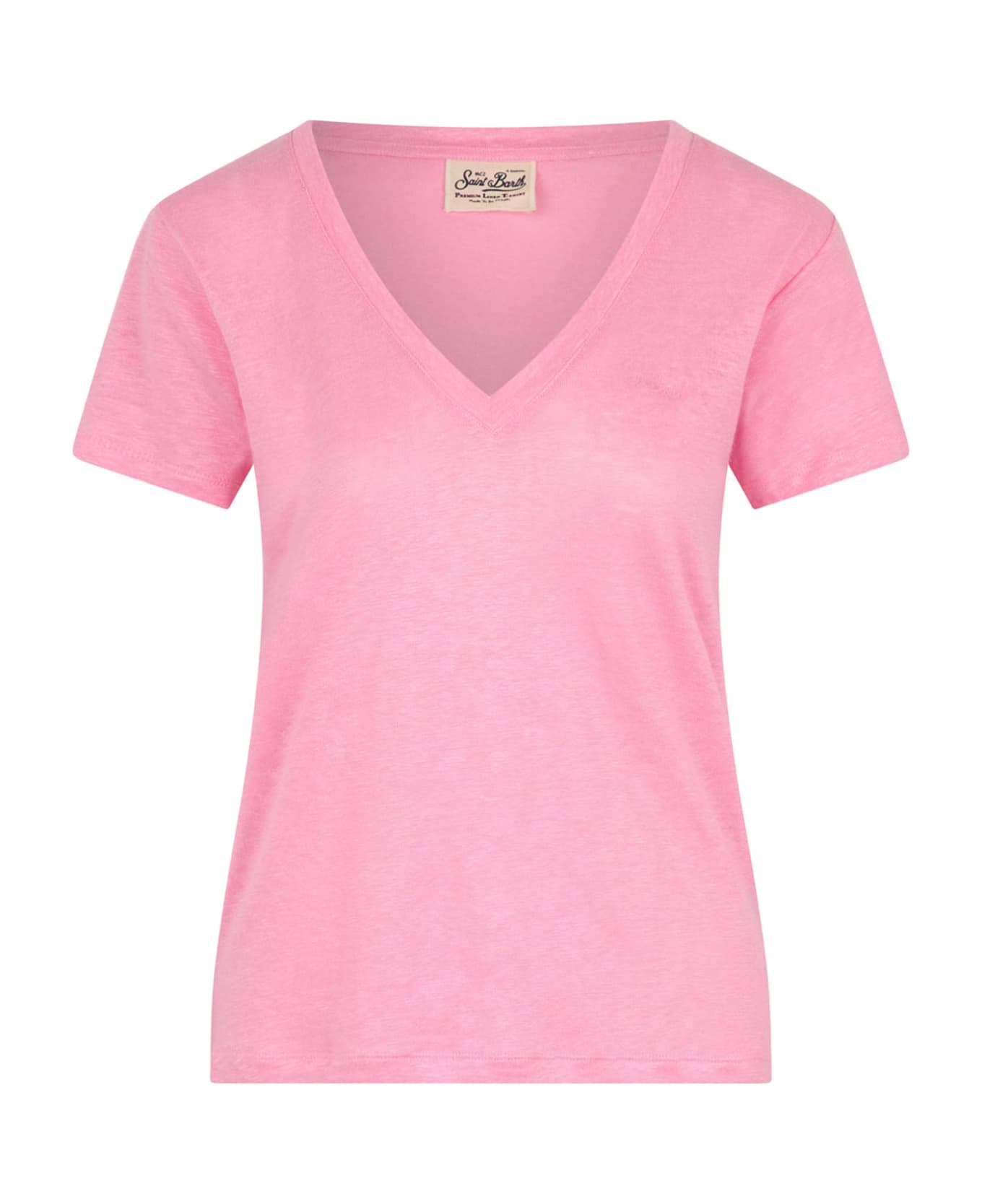 MC2 Saint Barth Pink V-neck Women's T-shirt With Logo