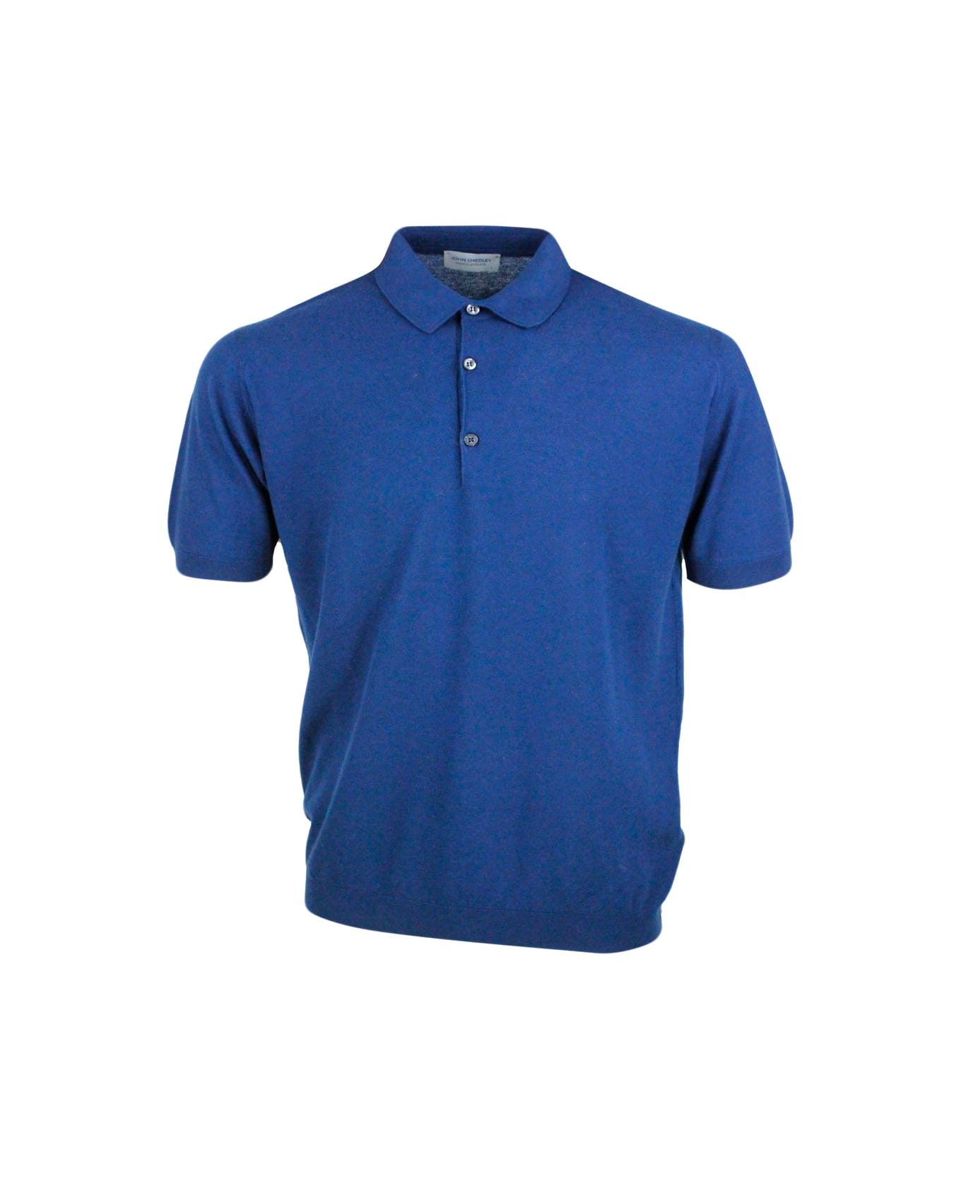 John Smedley Short-sleeved Polo Shirt In Extrafine Piqué Cotton Thread With Three Buttons - Blu clear