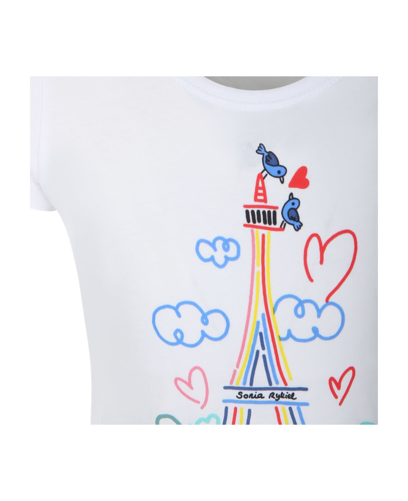 Rykiel Enfant White T-shirt For Girl With Tour Eiffel Print - White