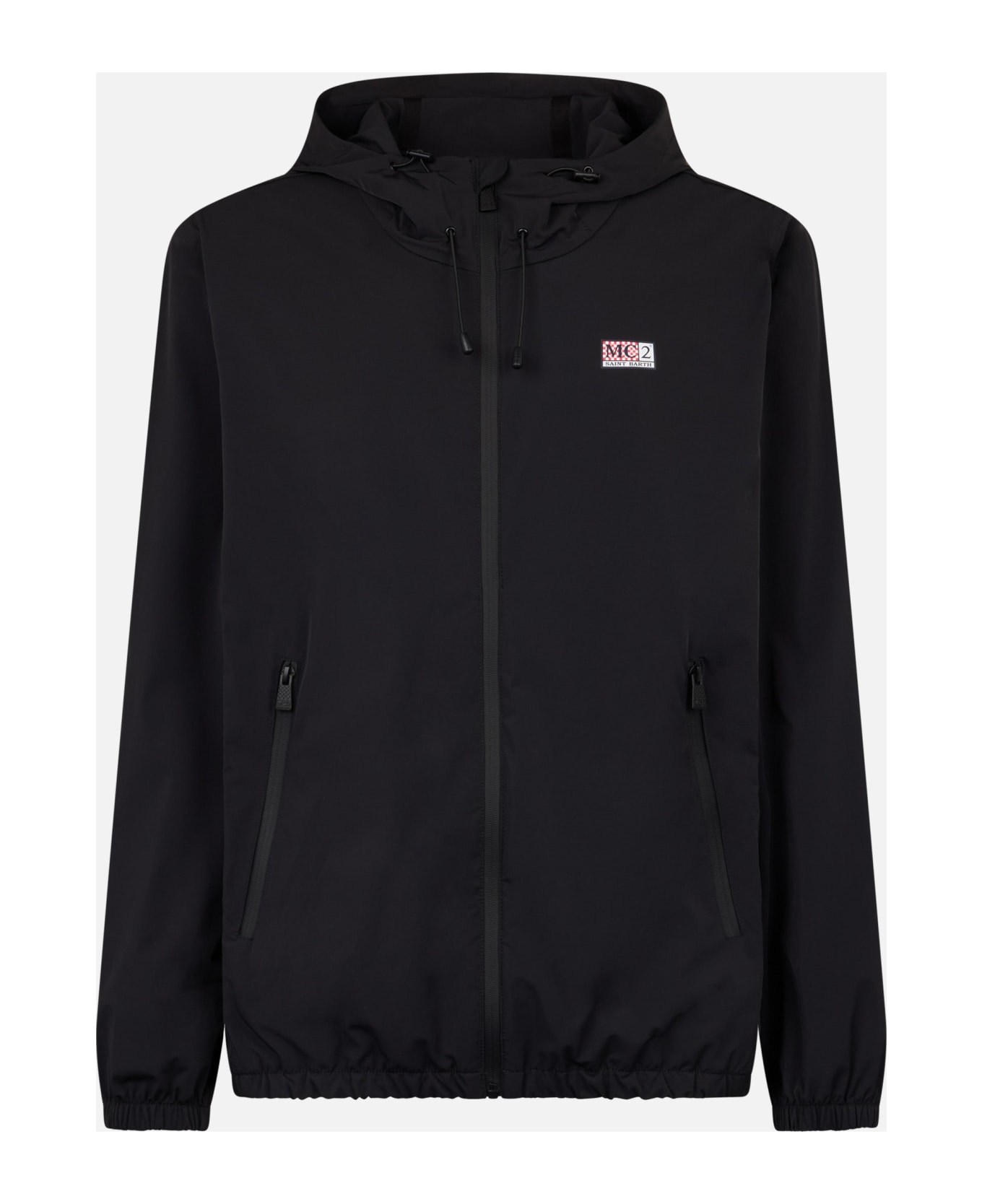 MC2 Saint Barth Man Hooded Lightweight Black Fabric Windbreaker Sloop - BLACK