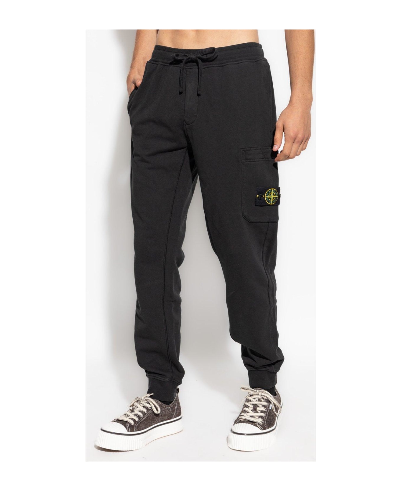 Stone Island Logo Patch Tapered Leg Sweatpants - Nero