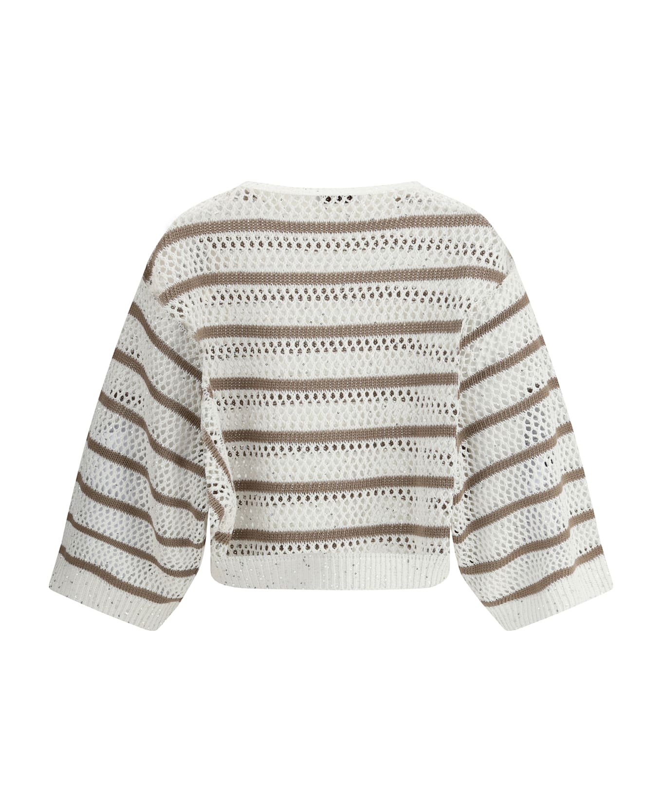 Brunello Cucinelli Sweater In Perforated Knit - Bianco+nutshell