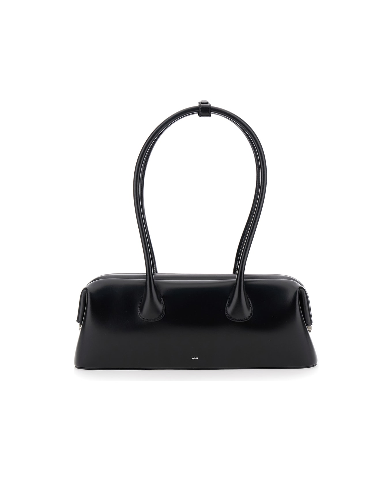 OSOI 'boat Wide' Black Shoulder Bag With Round Handles And Lettering Logo On The Front In Leather Woman - Black