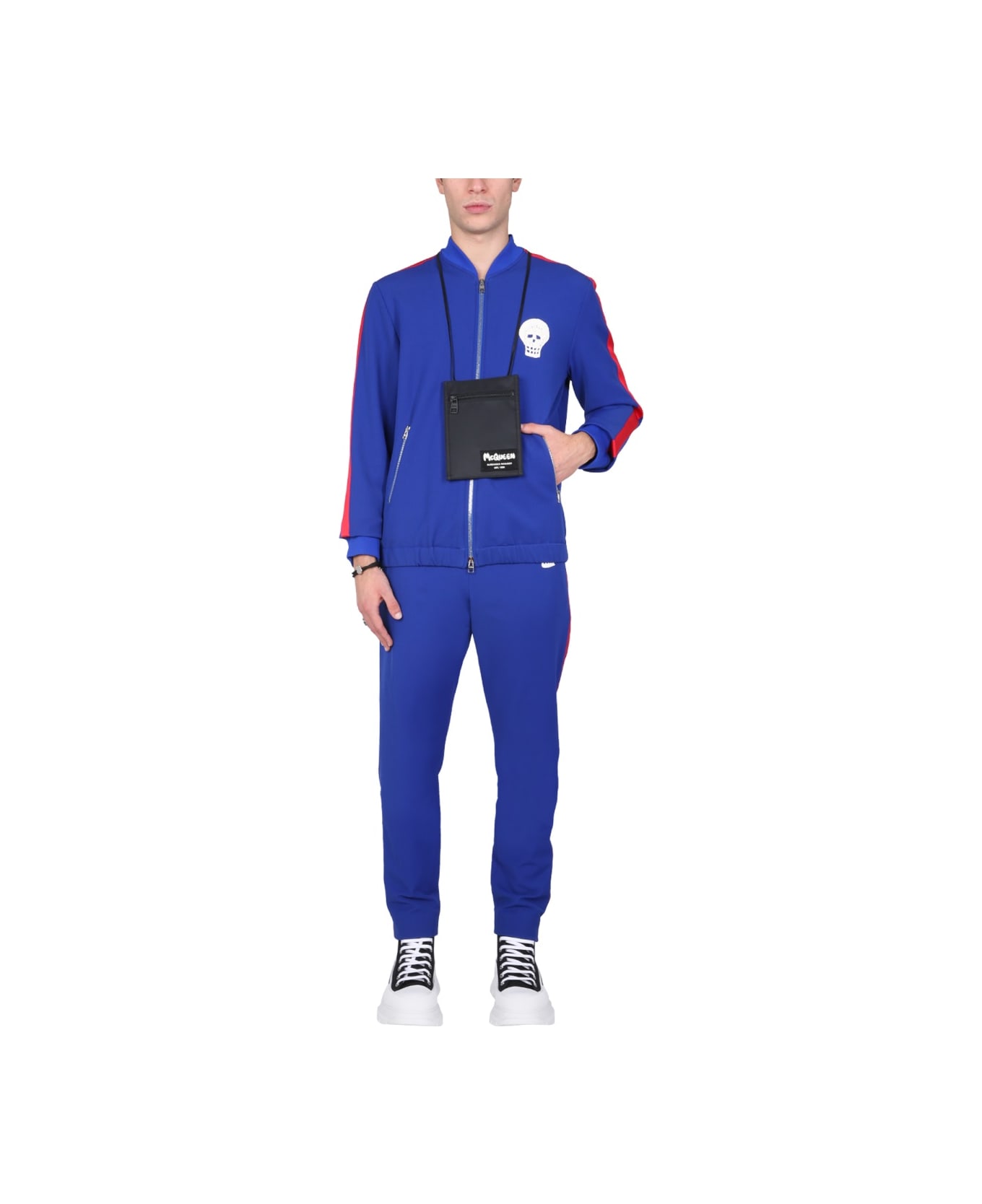 Alexander McQueen Jogging Pants With Embroidered Skull - BLUE
