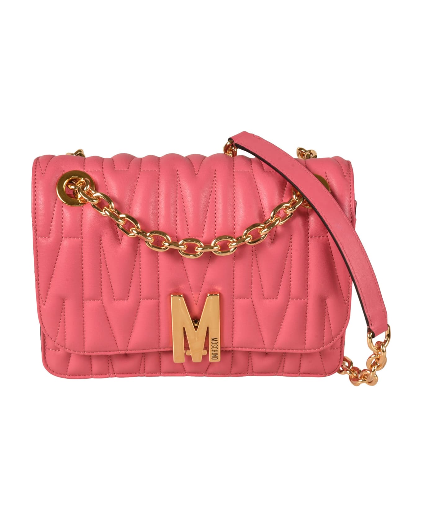 Moschino Logo Plaque Quilted Shoulder Bag - Pink